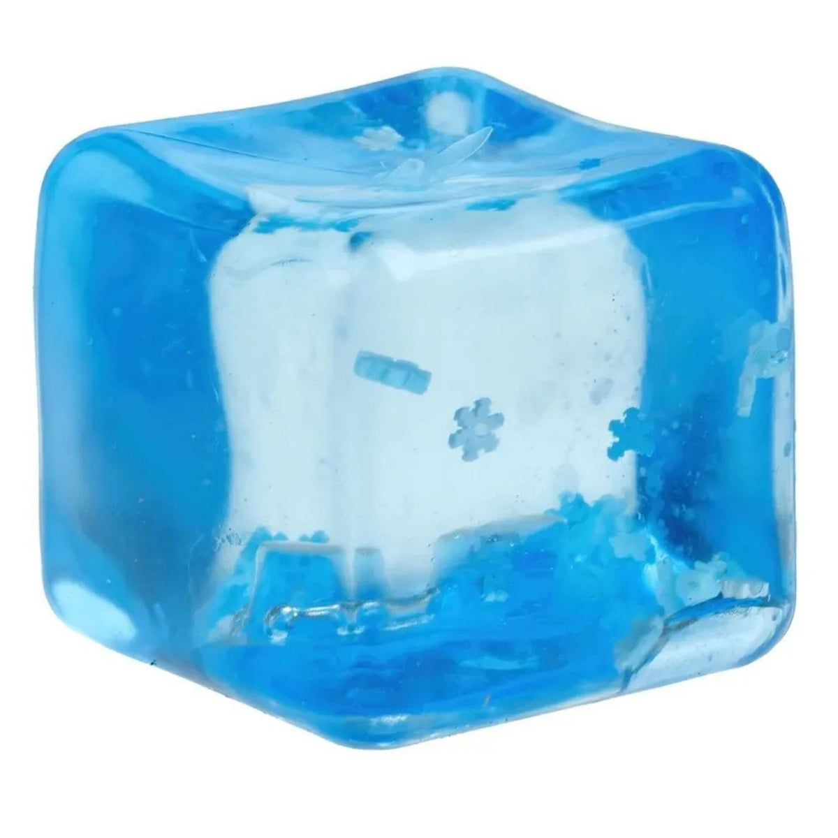 Jucarie Squishy Antistres, Cub Fidget Ice Cube cu Fulgi de Nea, Revenire Lenta, TPR Elastic, 3.5x3.5 cm, Albastru