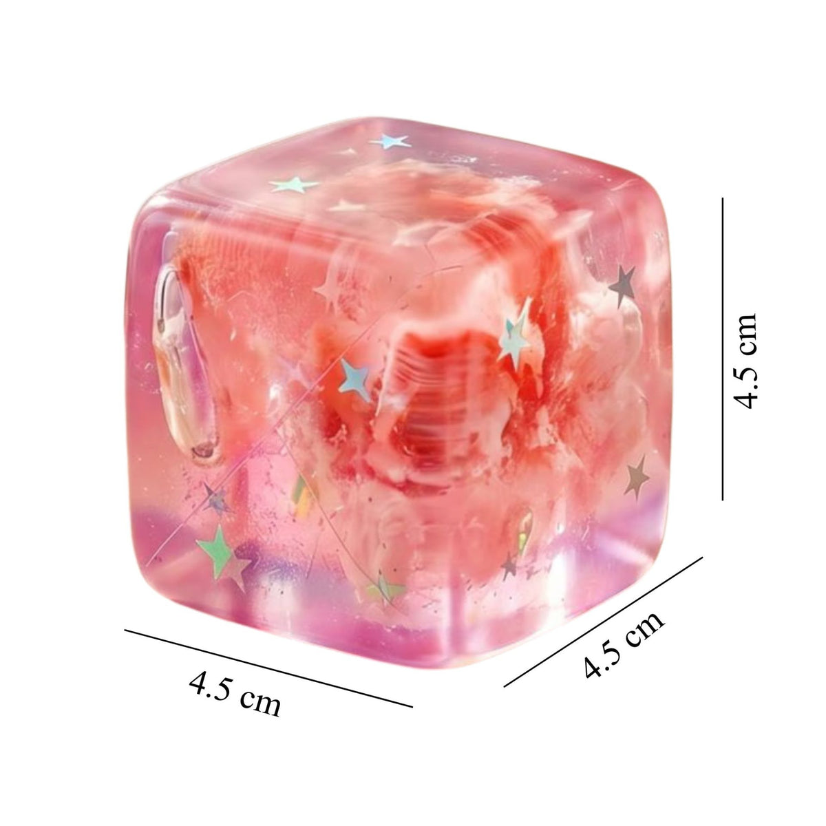 Needoh Jucarie Squishy, Cub Antistres Senzorial cu Revenire Lenta, Termoplastic TPE, 4.5x4.5x4.5 cm, Roz cu Stele Maritime