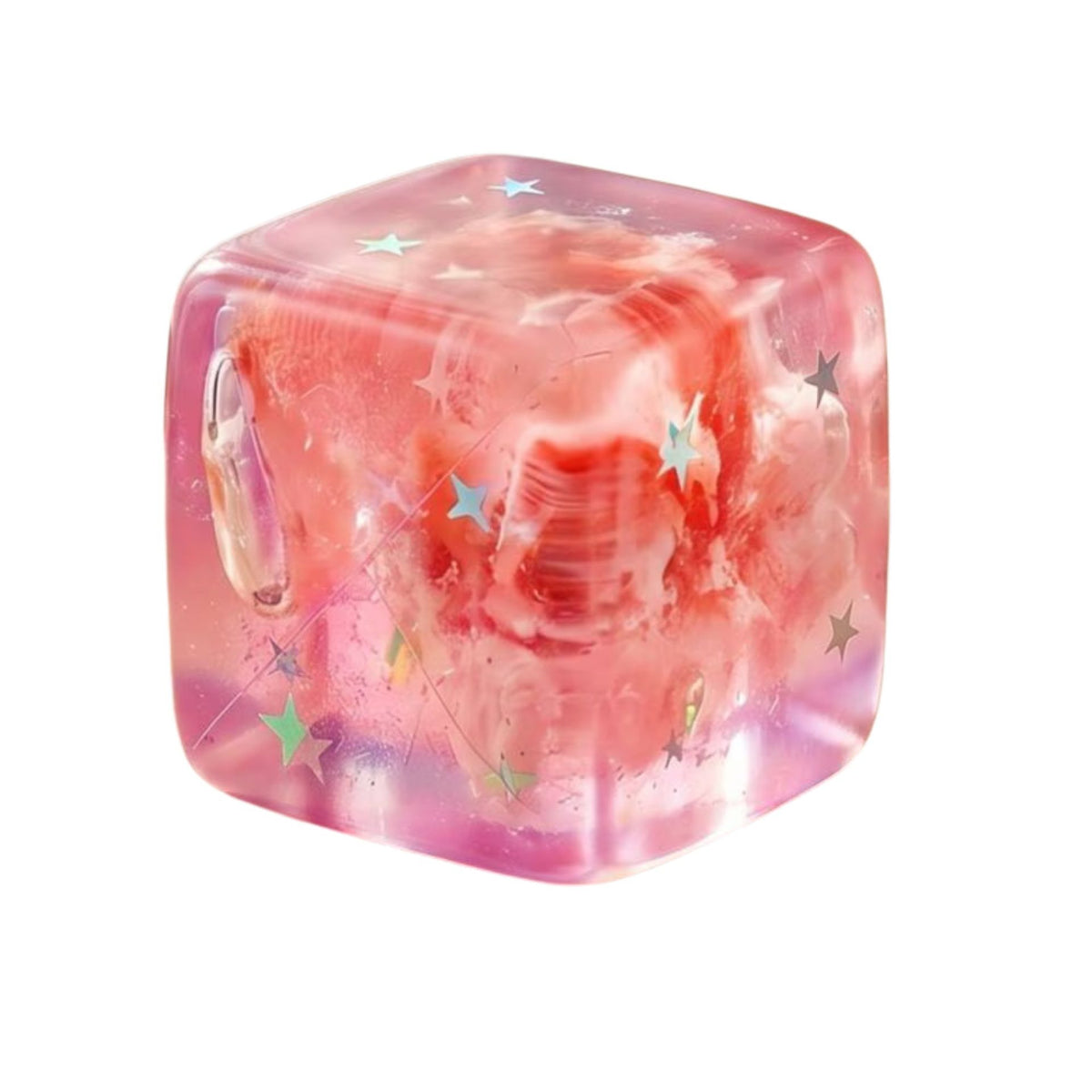 Needoh Jucarie Squishy, Cub Antistres Senzorial cu Revenire Lenta, Termoplastic TPE, 4.5x4.5x4.5 cm, Roz cu Stele Maritime