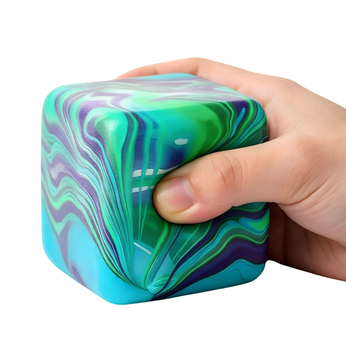 Jucarie Squishy Cub Fidget, Antistres Senzorial cu Revenire Lenta, Model Linii Flow din Maltoza si TPR, 4x4 cm, 80 g, Verde