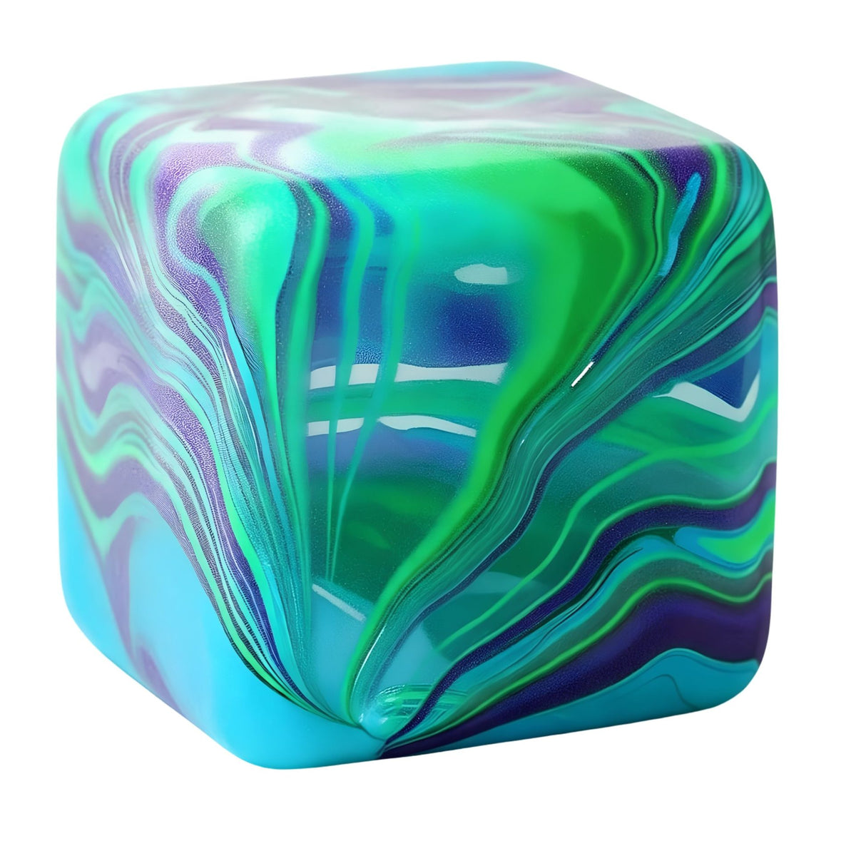 Jucarie Squishy Cub Fidget, Antistres Senzorial cu Revenire Lenta, Model Linii Flow din Maltoza si TPR, 4x4 cm, 80 g, Verde