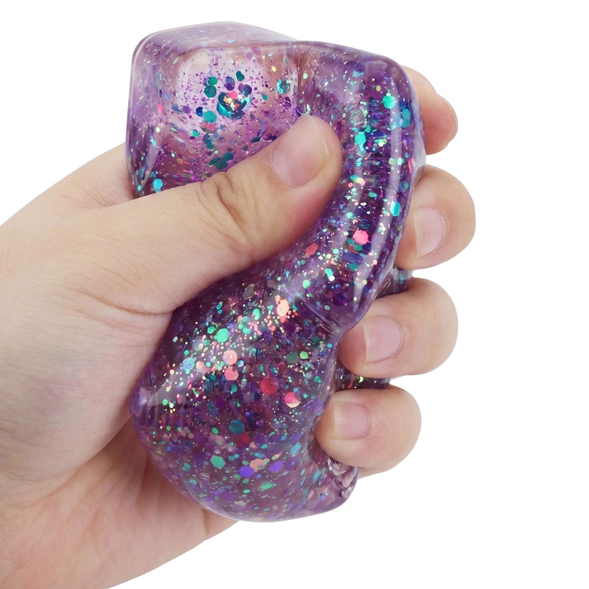 Jucarie Squishy Antistres, Model Ice Cube cu Sclipici, Revenire Lenta, TPR, 4.5x4.5 cm, Mov