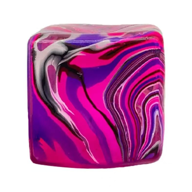 Jucarie Squishy Cub Fidget, Antistres Senzorial cu Revenire Lenta, Maltoza si TPR, 4.5x4.5 cm, 110 g, Mov, Model Linii Flow