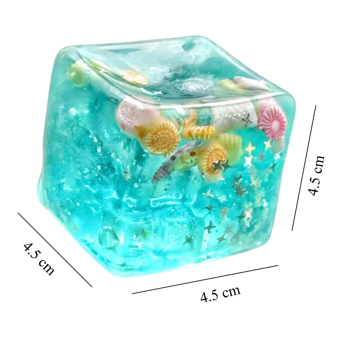 Jucarie Squishy Needoh, Cub Antistres Senzorial cu Revenire Lenta, Termoplastic, Albastru cu Stele Maritime, 4.5x4.5x4.5 cm, 110 g