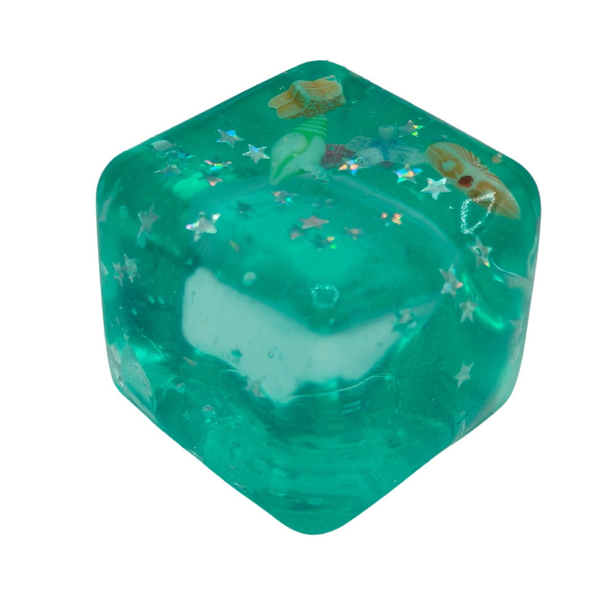 Jucarie Squishy Antistres, Model Cub de Gheata cu Stele Maritime, Revenire Lenta, Termoplastic, 4.5x4.5x4.5 cm, Verde