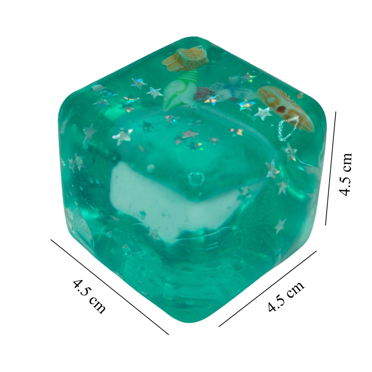 Jucarie Squishy Antistres, Model Cub de Gheata cu Stele Maritime, Revenire Lenta, Termoplastic, 4.5x4.5x4.5 cm, Verde