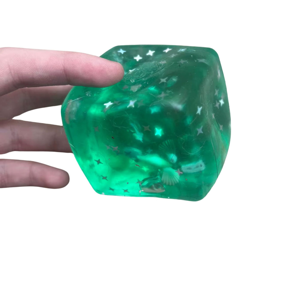 Jucarie Squishy Antistres, Model Cub de Gheata cu Stele Maritime, Revenire Lenta, Termoplastic, 4.5x4.5x4.5 cm, Verde