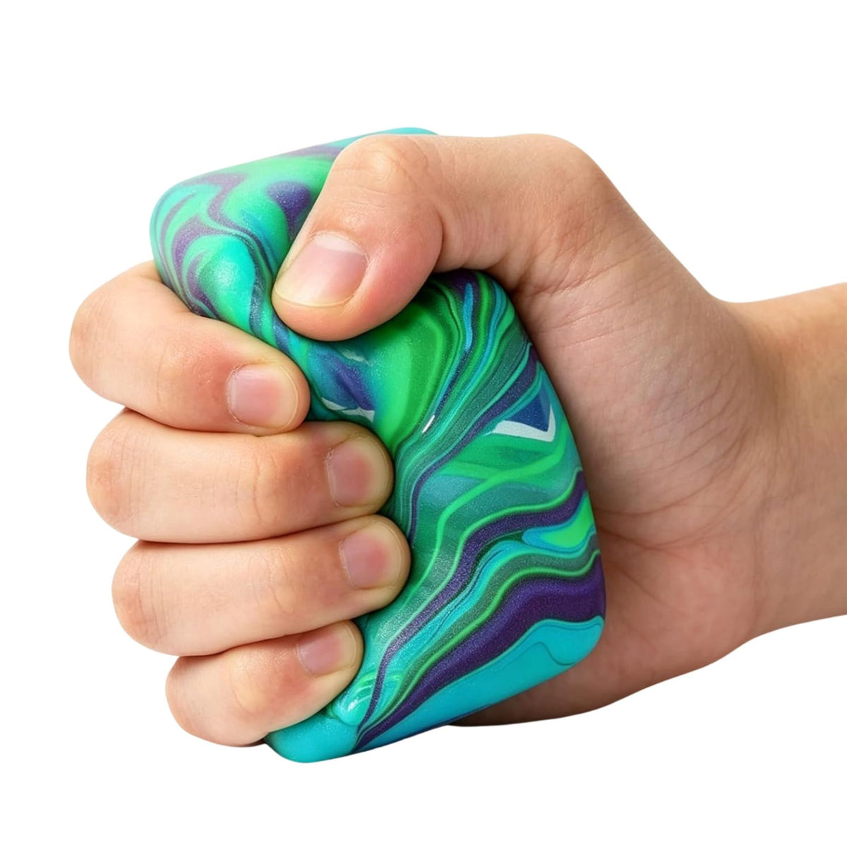 Jucarie Squishy Needoh, Cub Antistres Senzorial cu Revenire Lenta, Model Linii Flow, Termoplastic TPE, 5.5x5.5x5.5 cm, 180 g, Verde