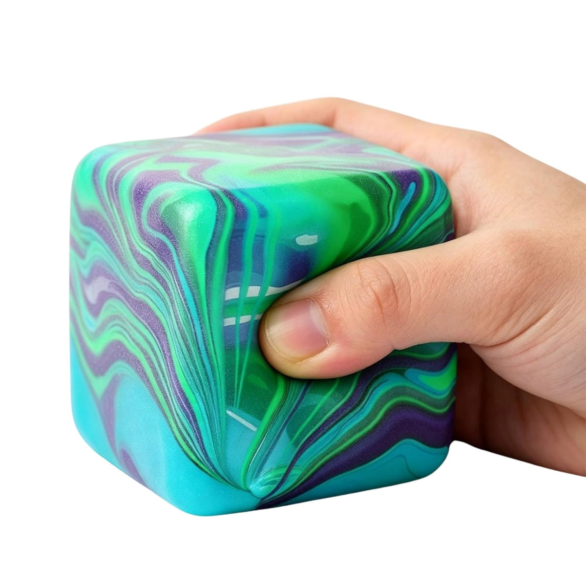 Jucarie Squishy Needoh, Cub Antistres Senzorial cu Revenire Lenta, Model Linii Flow, Termoplastic TPE, 5.5x5.5x5.5 cm, 180 g, Verde