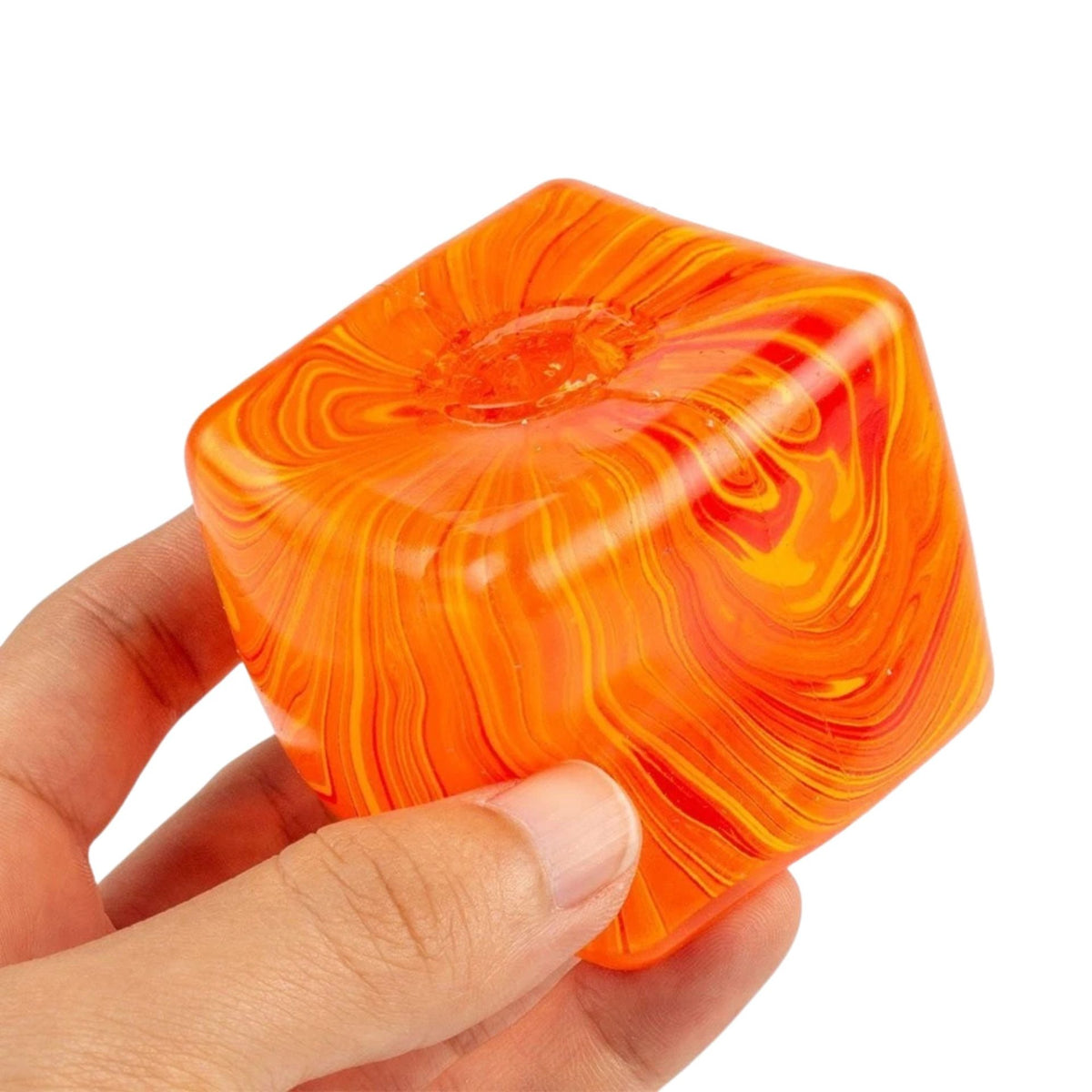 Jucarie Squishy Antistres Cub de Gheata, Model Linii Flow cu Revenire Lenta, Termoplastic TPE, 5.5x5.5x5.5 cm, 180 g, Portocaliu