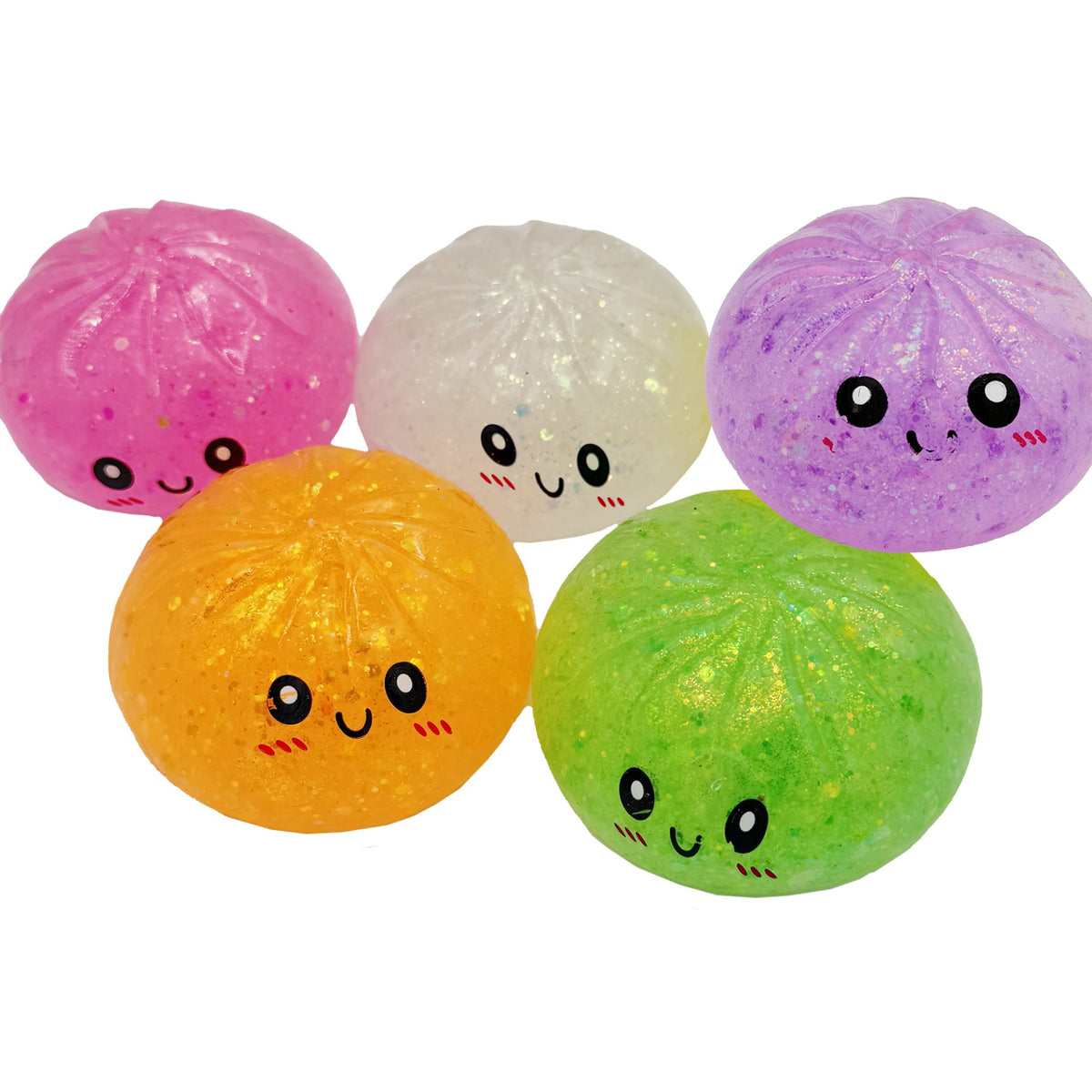 Jucarie Squishy Antistres, Model Dumpling Fata Zambitoare Sclipici, Material Termoplastic, 6 x 6 cm, Culoare Mix Surpriza