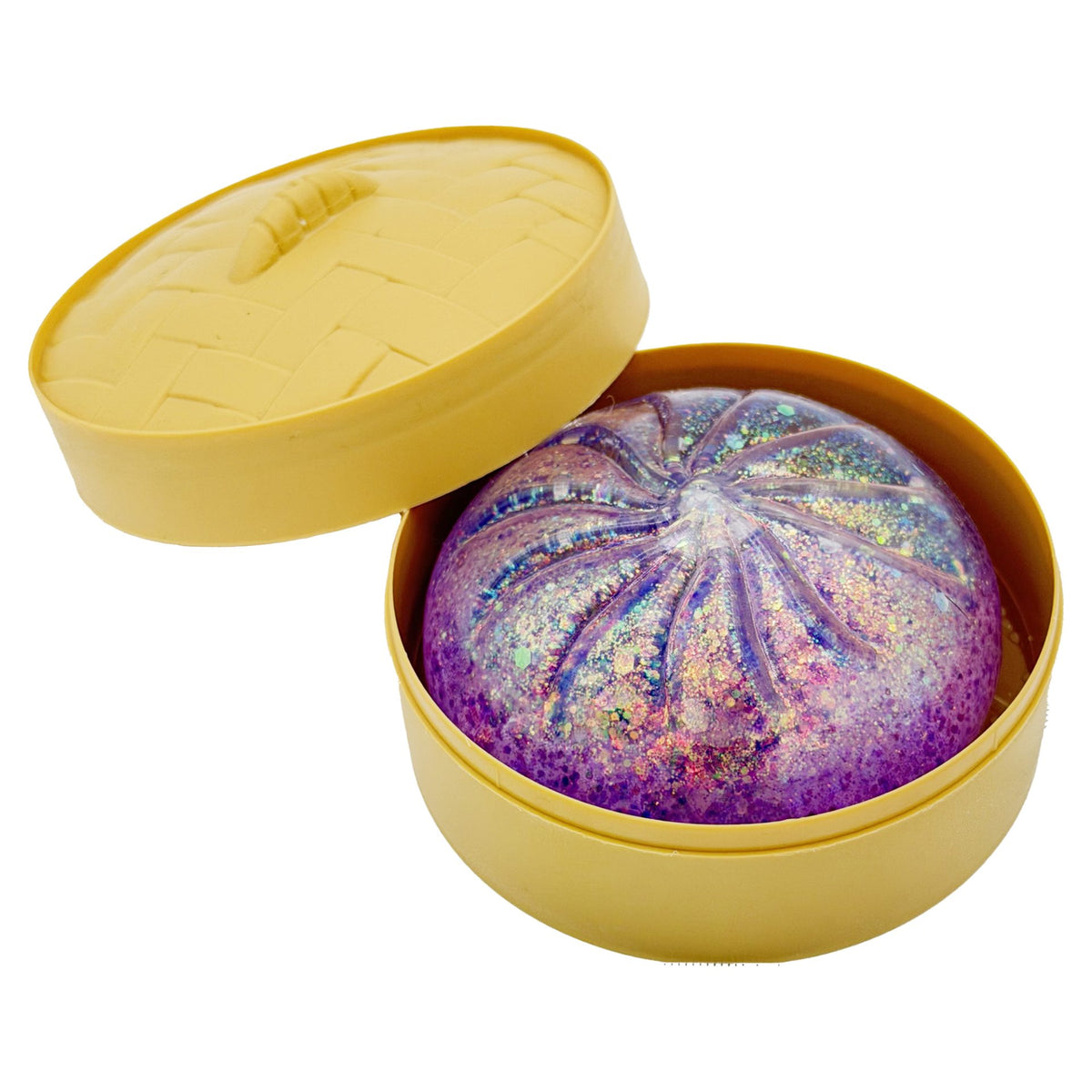 Jucarie Squishy Antistres, Model Dumpling cu Sclipici, Revenire Lenta, Termoplastic, 8.5 x 8.5 cm, Culoare Mix Surpriza