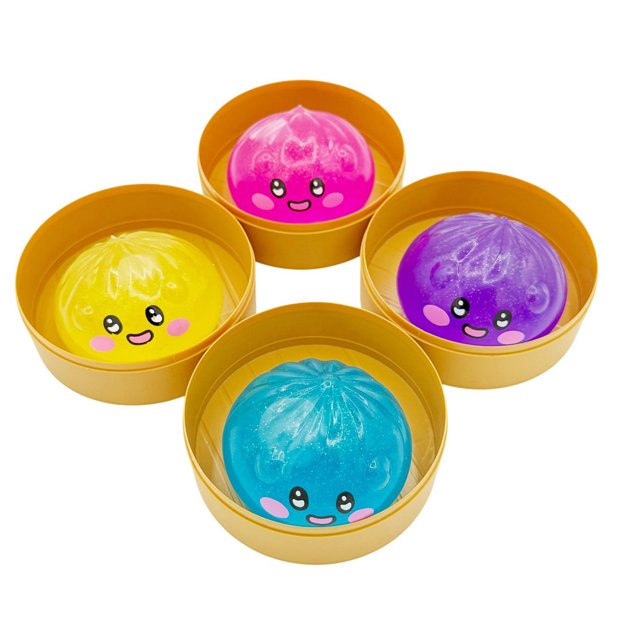 Jucarie Squishy Dumpling Antistres, Revenire Lenta cu Fata Zambitoare, Termoplastic, 5.5x5.5 cm, Culoare Mix Surpriza