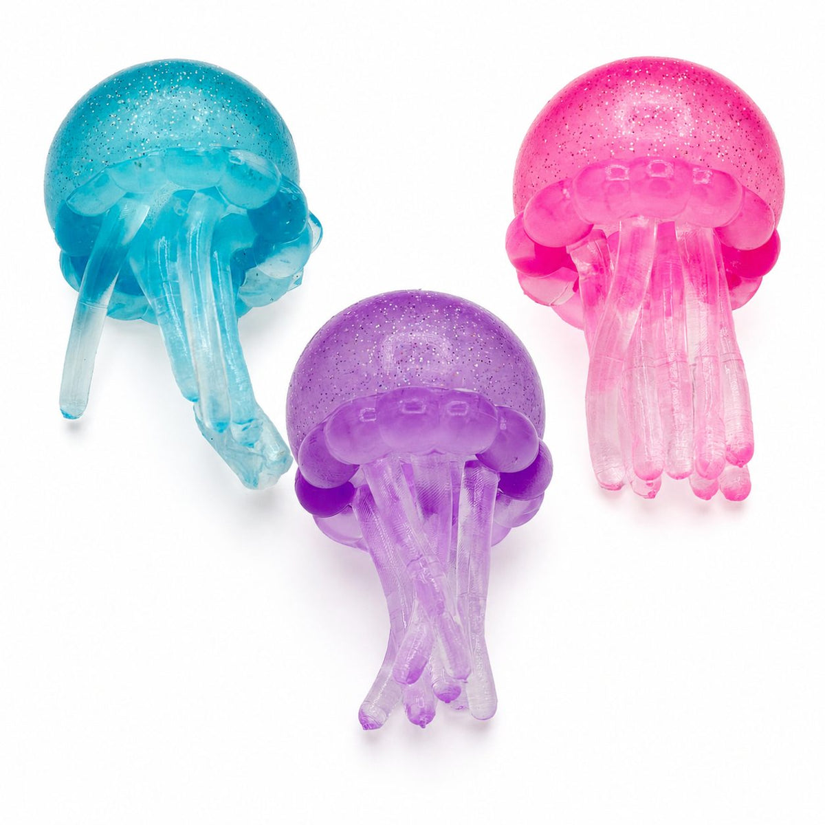 Jucarie Squishy Meduza, Antistres Senzorial cu Sclipici, Silicon Moale, 4.5x4.5x4.5 cm, Culoare Mix