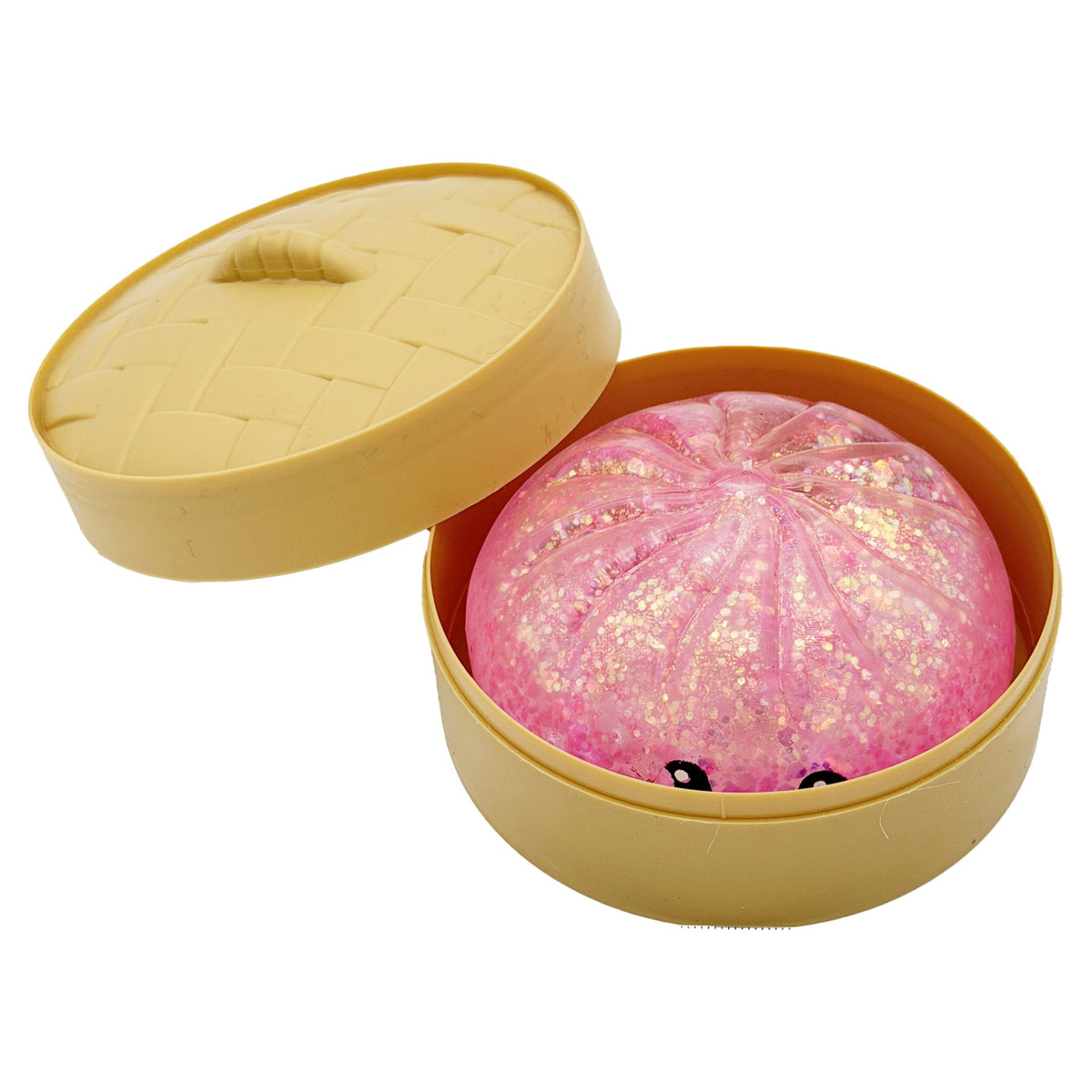 Jucarie Squishy Antistres, Model Dumpling cu Sclipici, Revenire Lenta, Termoplastic, 6.5 x 6.5 cm, Culoare Mix Surpriza