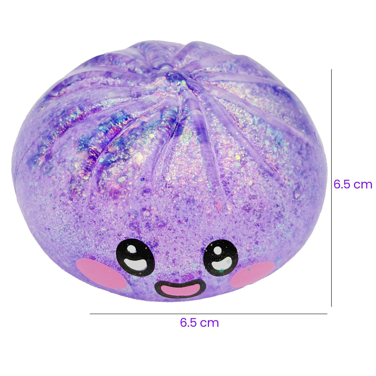 Jucarie Squishy Antistres, Model Dumpling cu Sclipici, Revenire Lenta, Termoplastic, 6.5 x 6.5 cm, Culoare Mix Surpriza