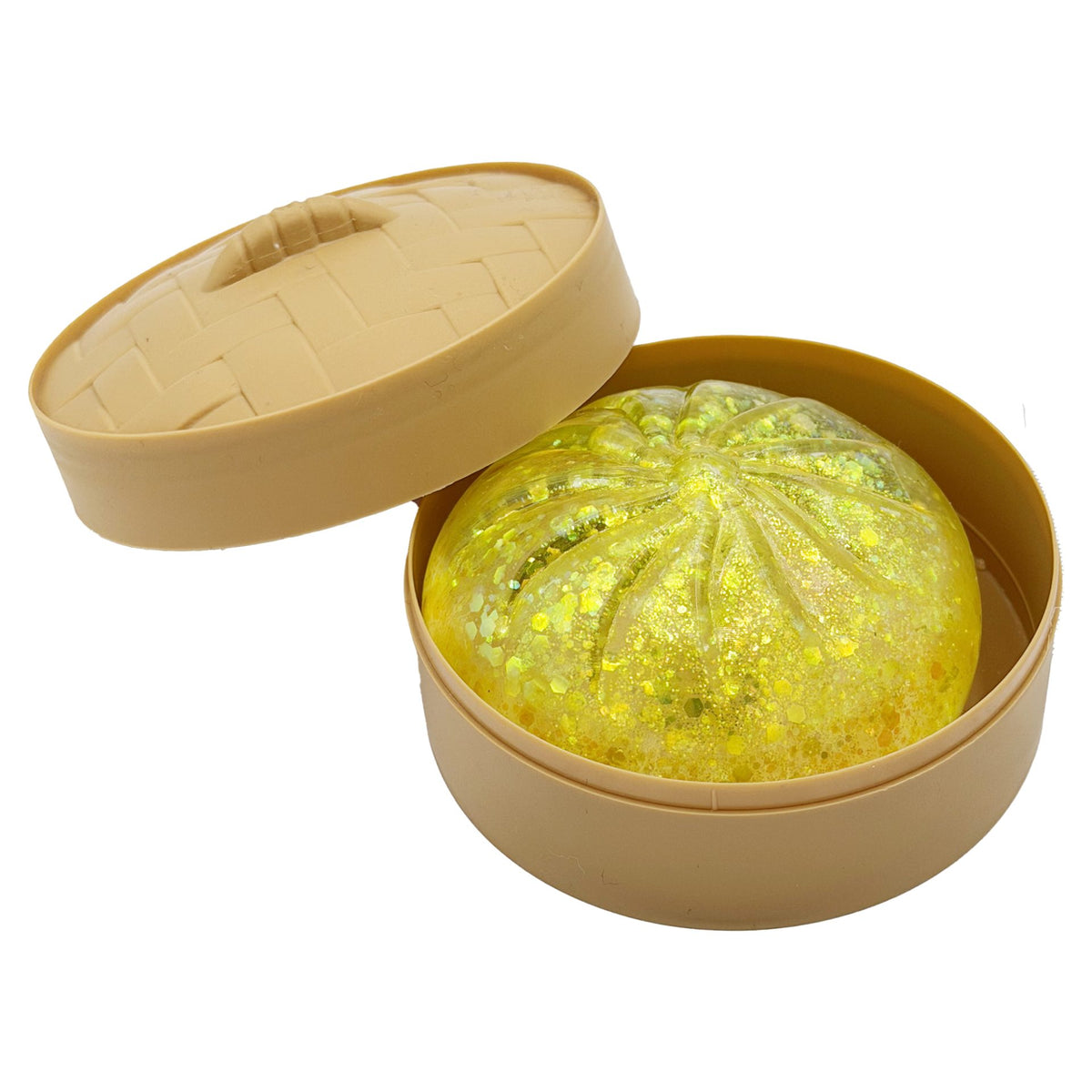 Jucarie Squishy Antistres, Model Dumpling cu Sclipici, Revenire Lenta, Termoplastic, 6.5 x 6.5 cm, Culoare Mix Surpriza