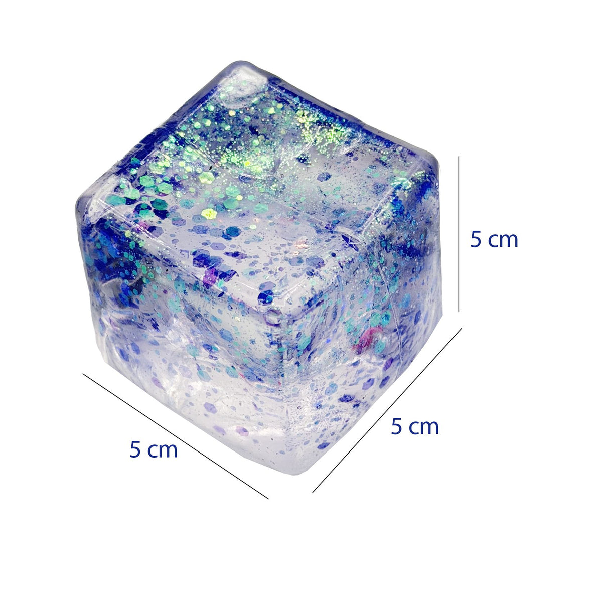 Jucarie Squishy Antistres, Cub Fidget Senzorial cu Sclipici, Revenire Lenta, Termoplastic, 5x5x5 cm, Mov