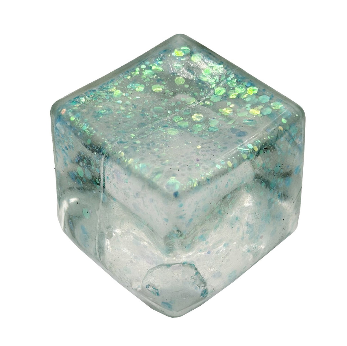 Jucarie Squishy Antistres Tip Needoh, Cub Fidget Senzorial cu Sclipici, Termoplastic cu Revenire Lenta, 5x5x5 cm, Albastru