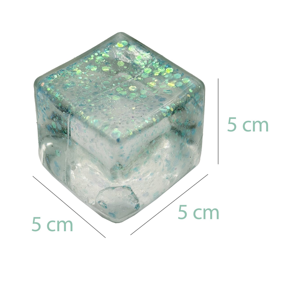 Jucarie Squishy Antistres Tip Needoh, Cub Fidget Senzorial cu Sclipici, Termoplastic cu Revenire Lenta, 5x5x5 cm, Albastru