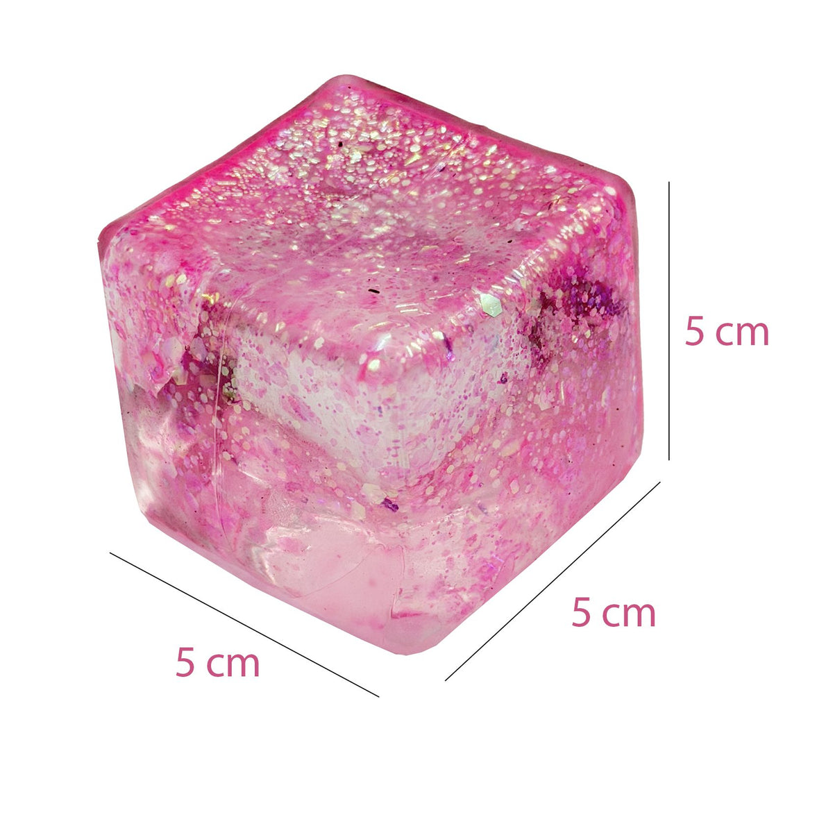 Jucarie Squishy Antistres Cub Fidget, Revenire Lenta cu Sclipici, Termoplastic, 5x5x5 cm, Roz