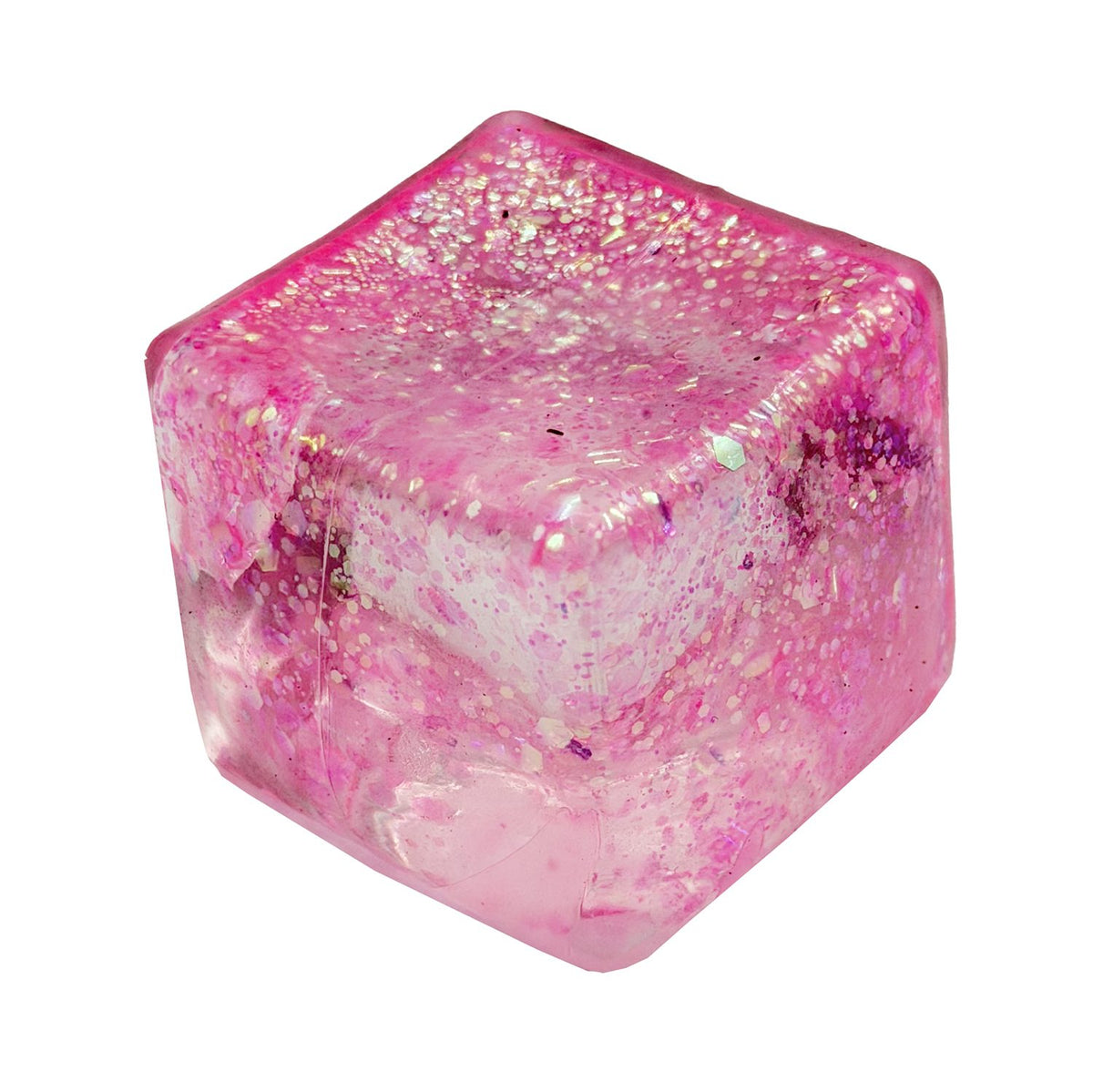 Jucarie Squishy Antistres Cub Fidget, Revenire Lenta cu Sclipici, Termoplastic, 5x5x5 cm, Roz