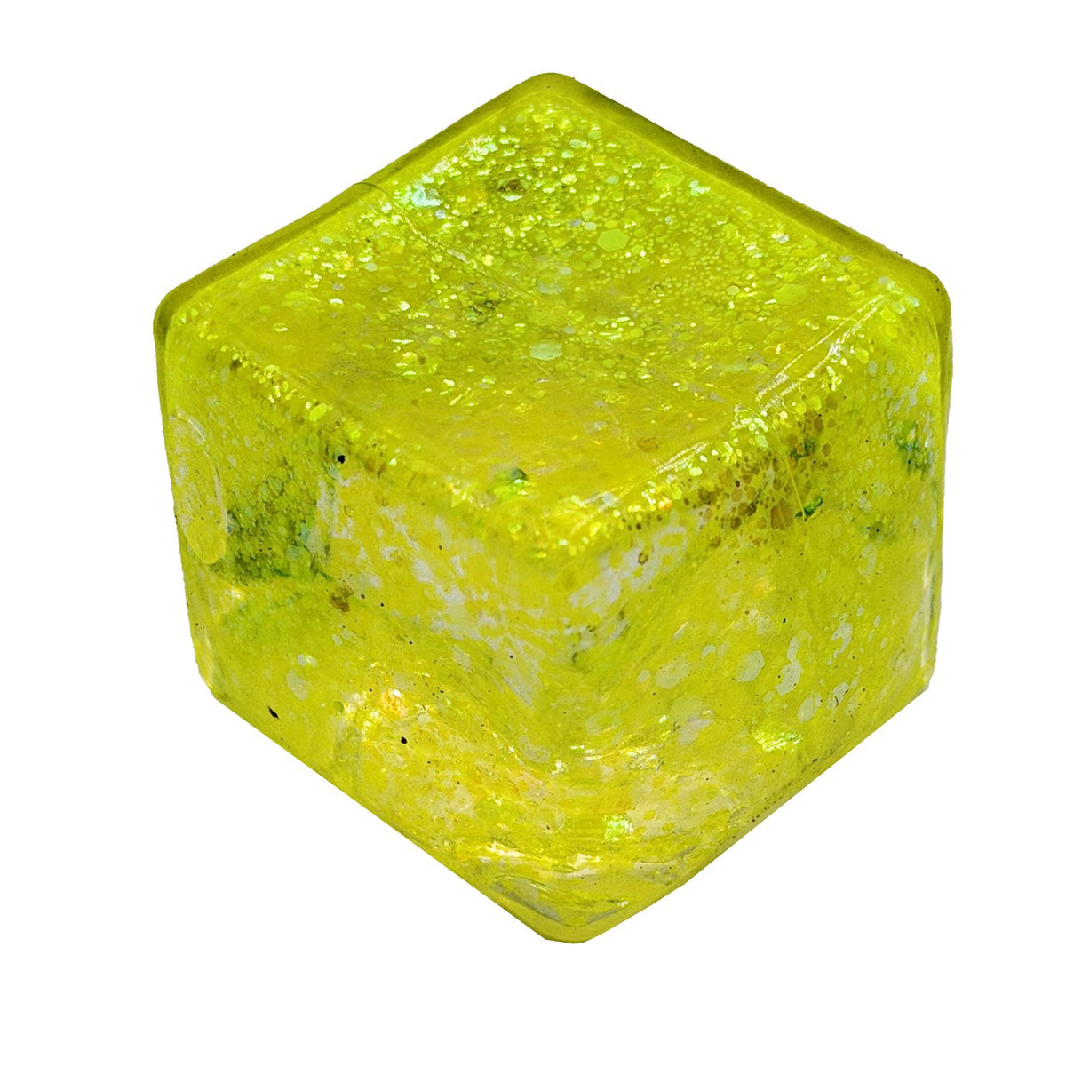 Jucarie Squishy Antistres Cub, Revenire Lenta cu Sclipici, Termoplastic, 5x5x5 cm, Galben