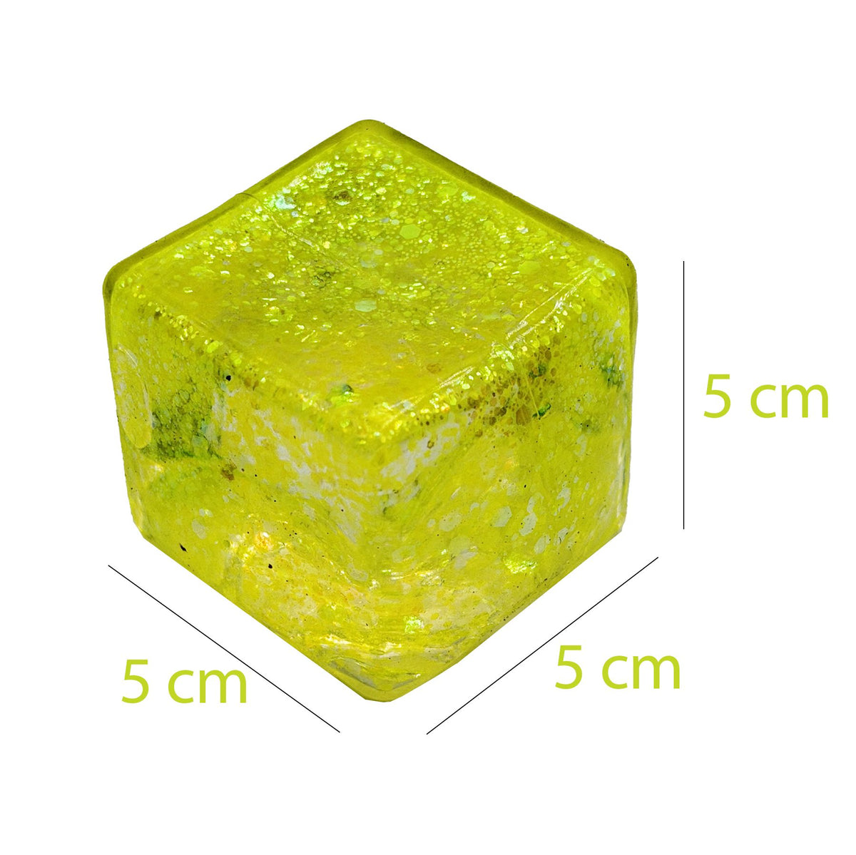 Jucarie Squishy Antistres Cub, Revenire Lenta cu Sclipici, Termoplastic, 5x5x5 cm, Galben