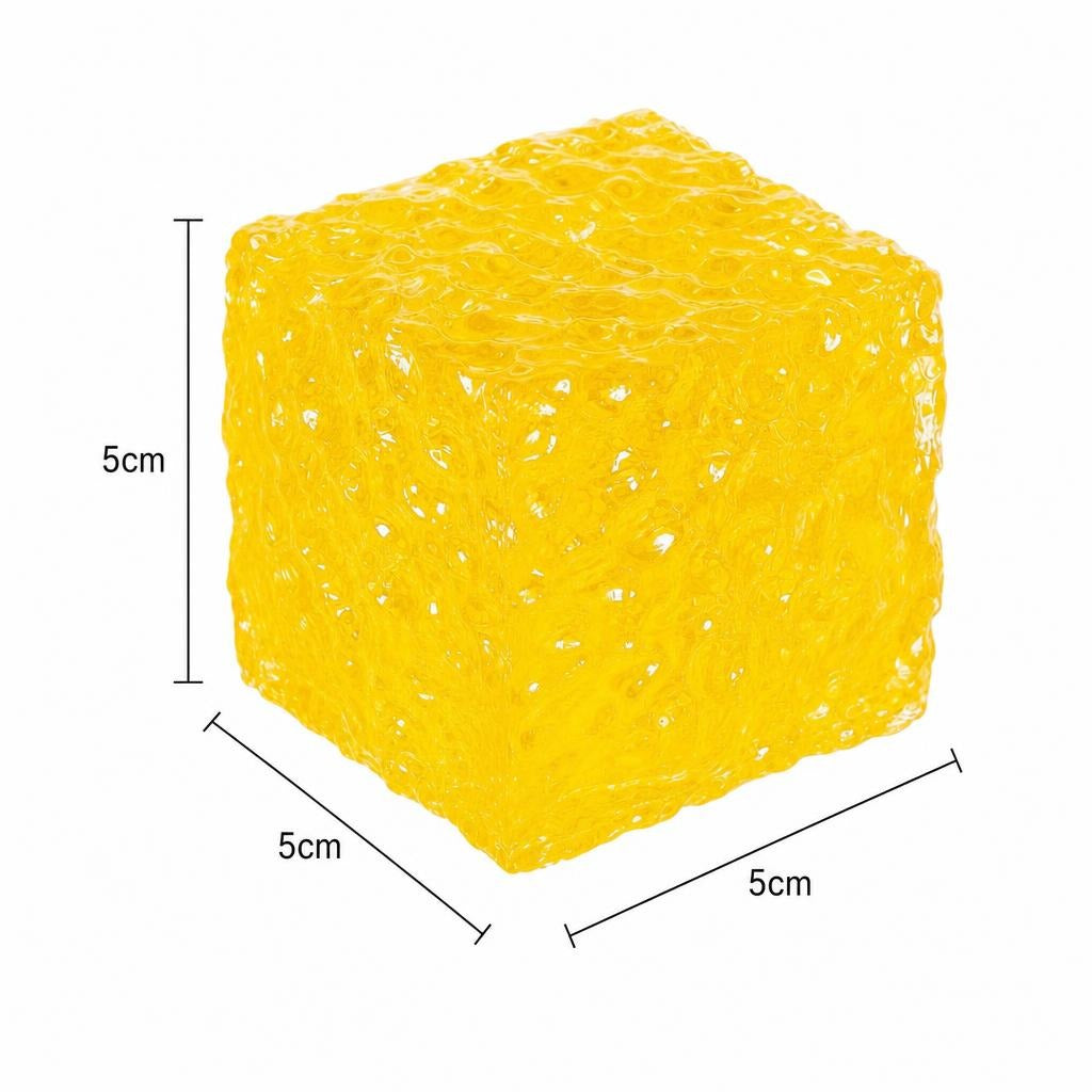 Jucarie Squishy Needoh Cub Fidget 3D, Antistres Senzorial Comprimabil, Termoplastic, 5x5x5 cm, Galben