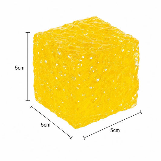 Jucarie Squishy Needoh Cub Fidget 3D, Antistres Senzorial Comprimabil, Termoplastic, 5x5x5 cm, Galben
