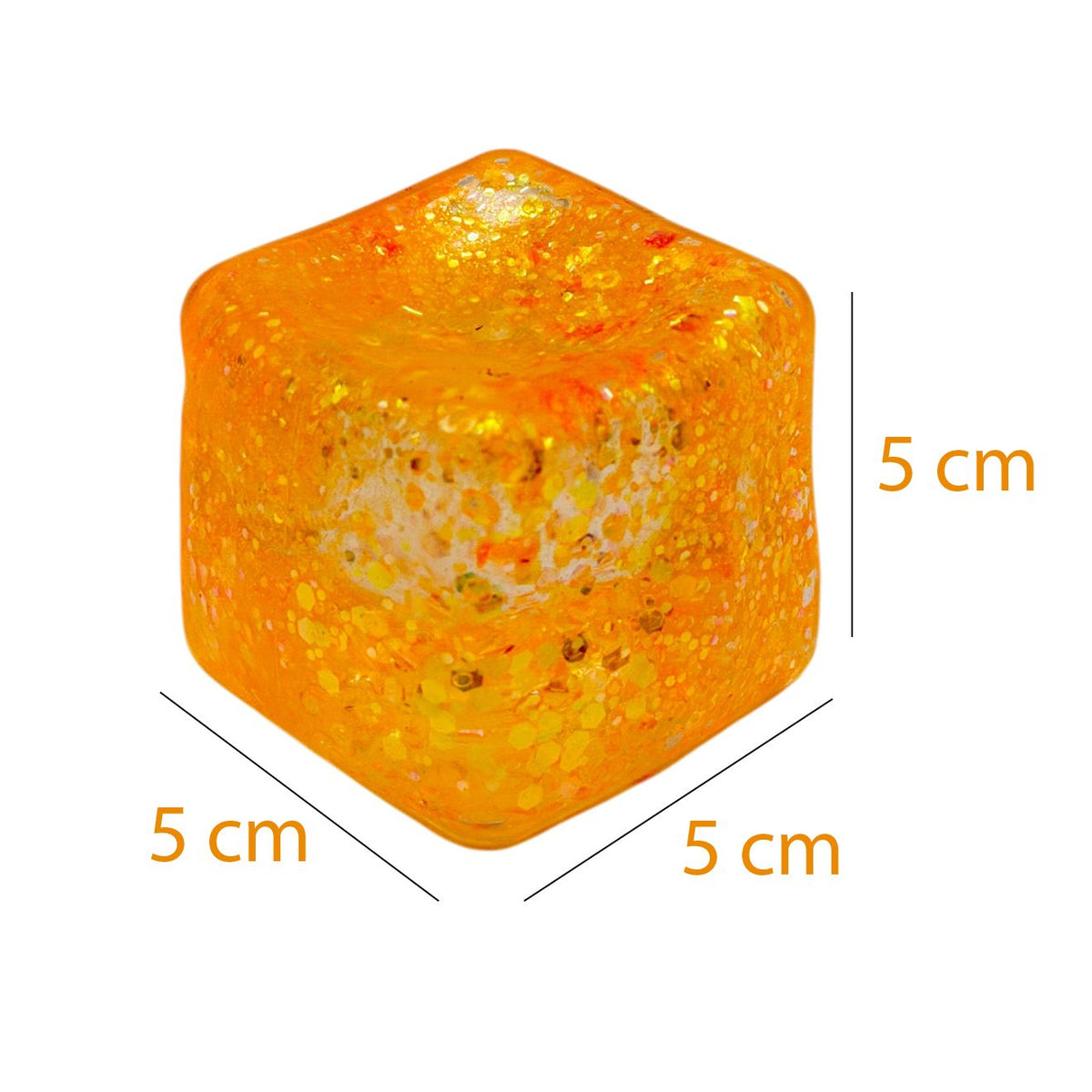 Jucarie Squishy Antistres, Model Cub De Gheata Cu Sclipici, Termoplastic Comprimabil, 5x5x5 cm, 120 g, Culori Random