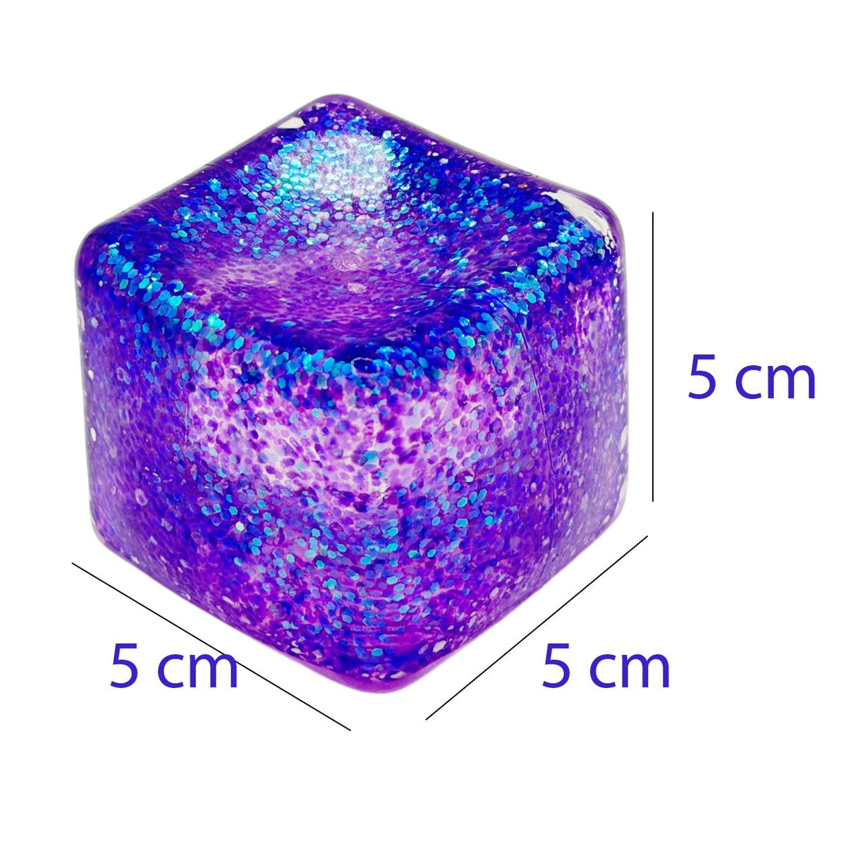 Jucarie Squishy Antistres, Model Cub De Gheata Cu Sclipici, Termoplastic Comprimabil, 5x5x5 cm, 120 g, Culori Random