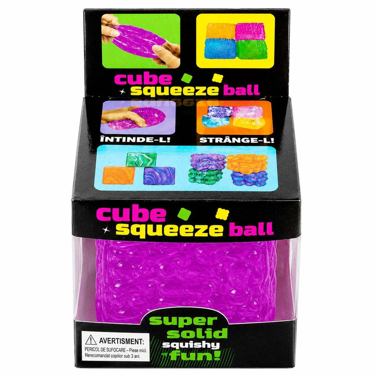 Jucarie Squishy Antistres, Cub Fidget Senzorial cu Striatii, Termoplastic, 5x5x5 cm, Mov