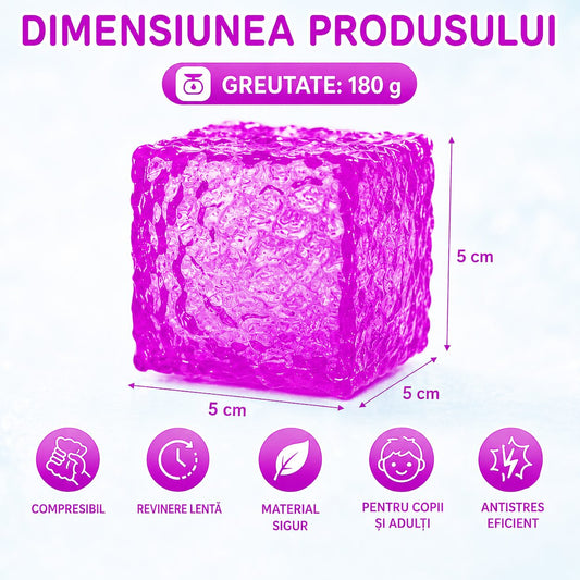 Jucarie Squishy Antistres, Cub Fidget Senzorial cu Striatii, Termoplastic, 5x5x5 cm, Mov