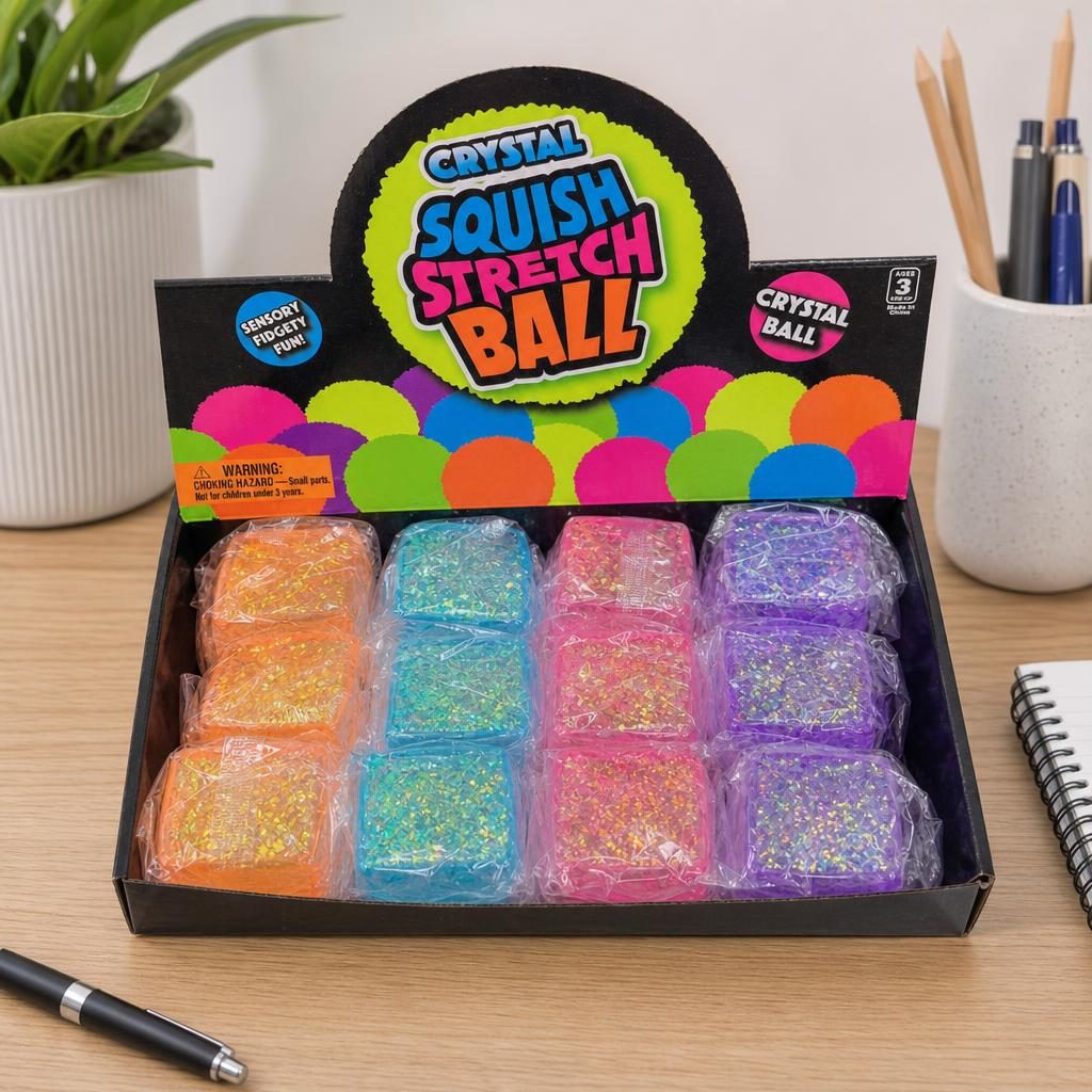 Jucarie Squishy Cub Magic, Antistres Senzorial cu Glitter, Termoplastic Transparent, 5x5x5 cm, Culoare Mix