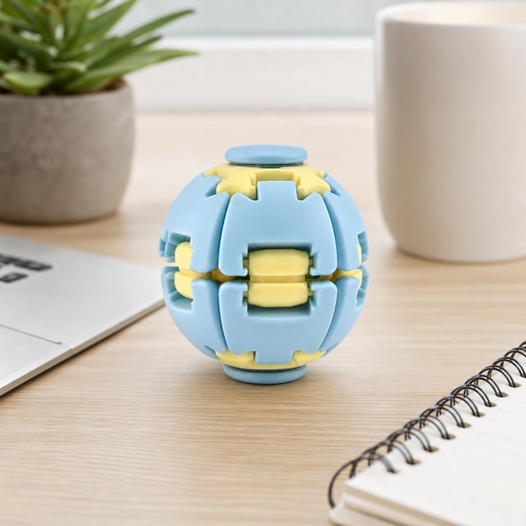 Jucarie Antistres Minge Puzzle, Structura 3D Interactiva Push and Spin, Plastic ABS, 6.3 cm, Albastru Dechis