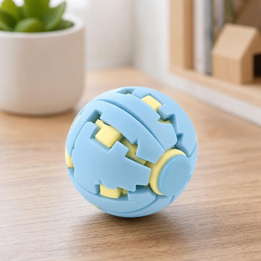 Jucarie Antistres Minge Puzzle, Structura 3D Interactiva Push and Spin, Plastic ABS, 6.3 cm, Albastru Dechis