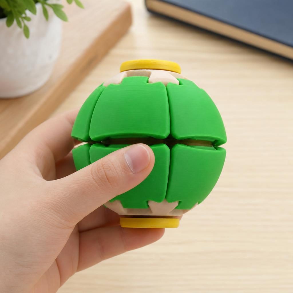 Minge Senzorială Antistres, Sistem Rotativ 3D Tip Fidget Spinner, Plastic, Verde, 6.5 x 6.5 x 6.5 cm