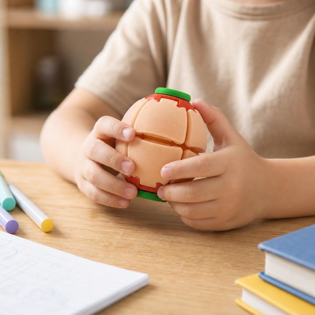 Minge Senzorială Antistres, Design Rotativ 3D cu Sistem De Apăsare, Plastic, Culoare Apricot