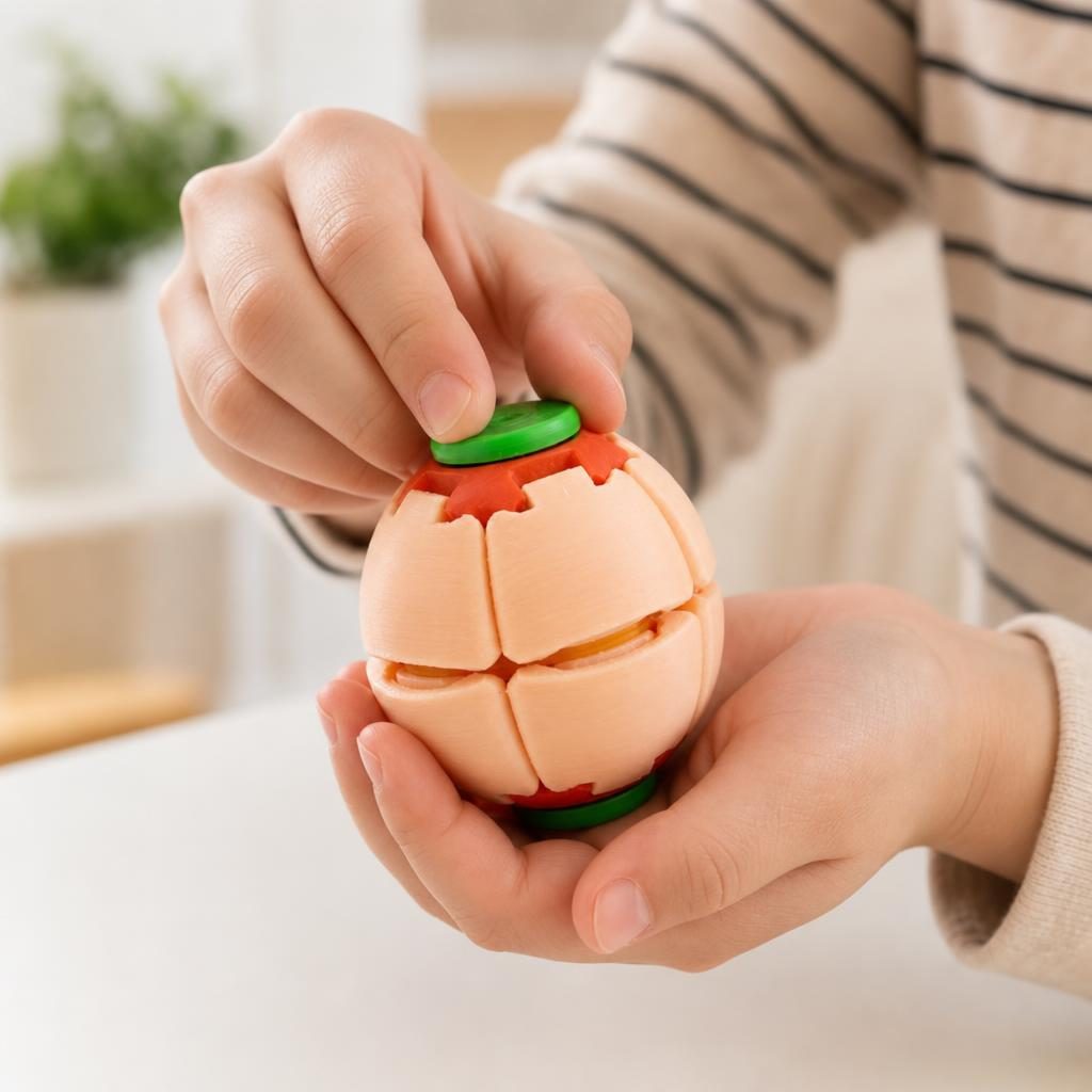 Minge Senzorială Antistres, Design Rotativ 3D cu Sistem De Apăsare, Plastic, Culoare Apricot