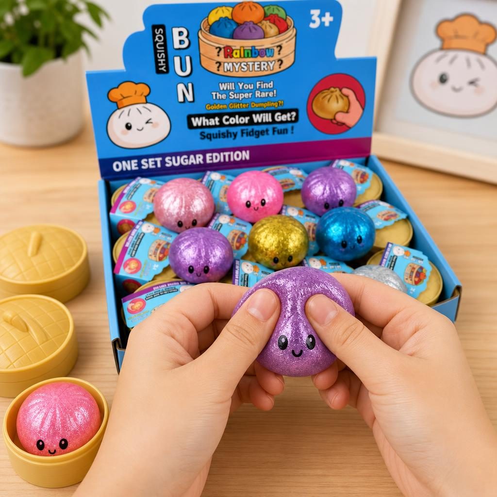 NeeDoh Jucarie Squishy Dumpling, Antistres Senzoriala Kawaii cu Glitter, Spuma Moale, 5.5 cm, Mix Culori