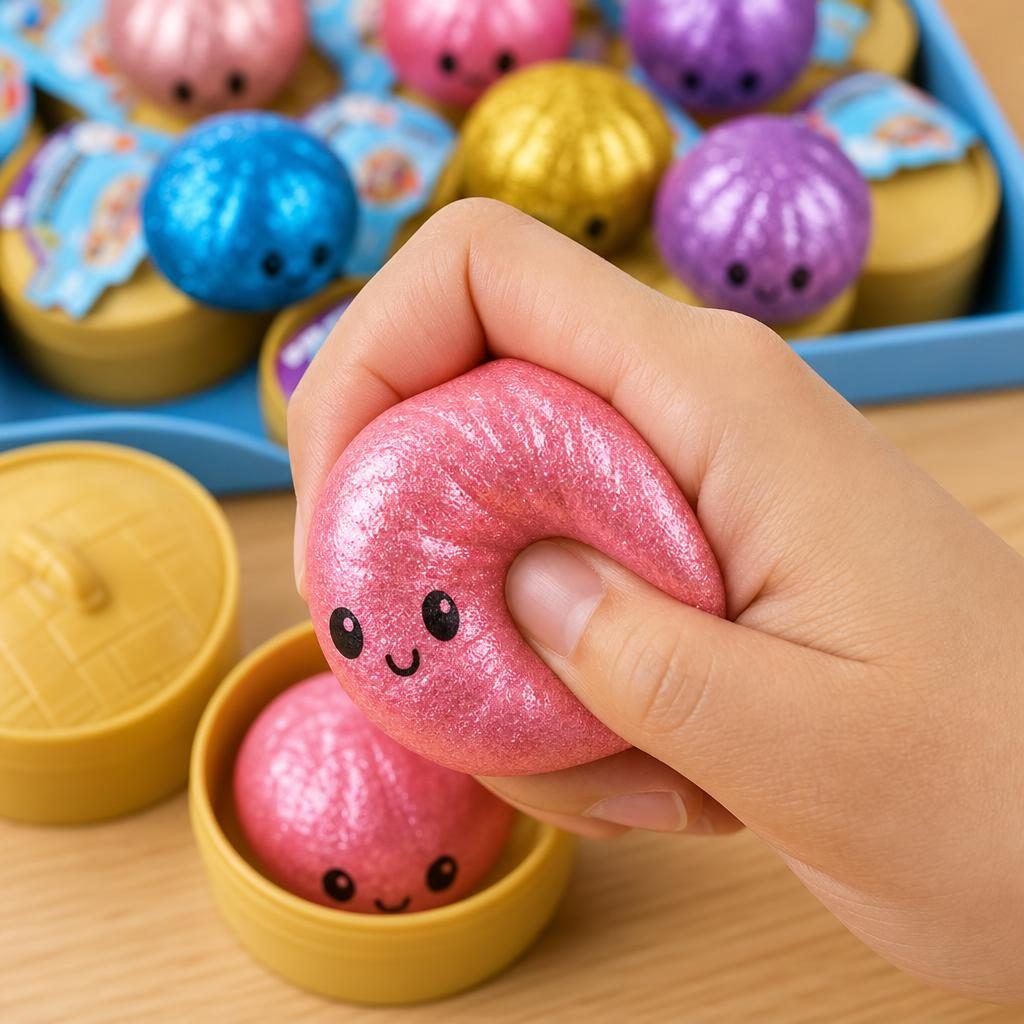 NeeDoh Jucarie Squishy Dumpling, Antistres Senzoriala Kawaii cu Glitter, Spuma Moale, 5.5 cm, Mix Culori