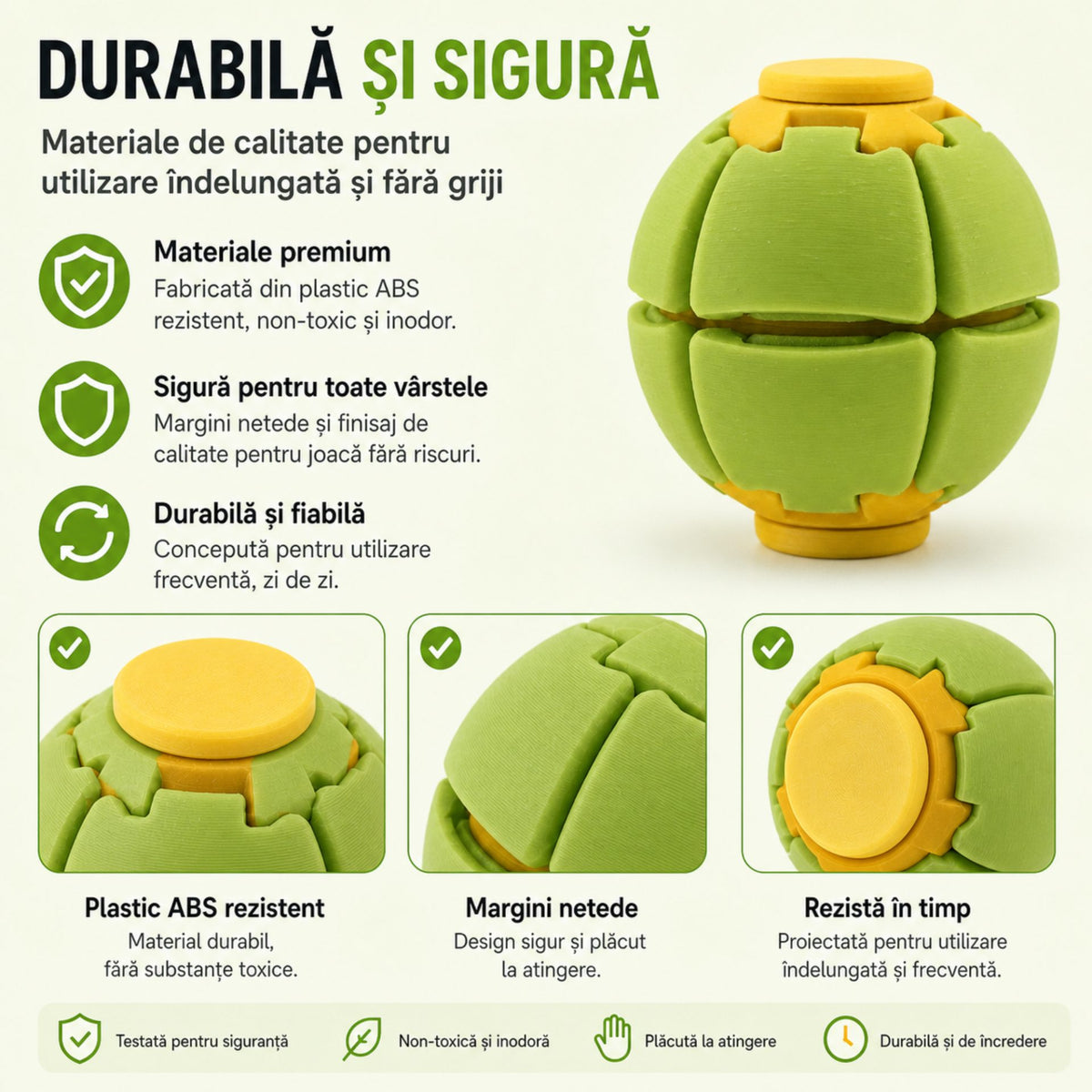 Minge Senzorială Antistres, Sistem Rotire 3D Tip Fidget Spinner, Plastic, Verde/Galben, 6.5 cm