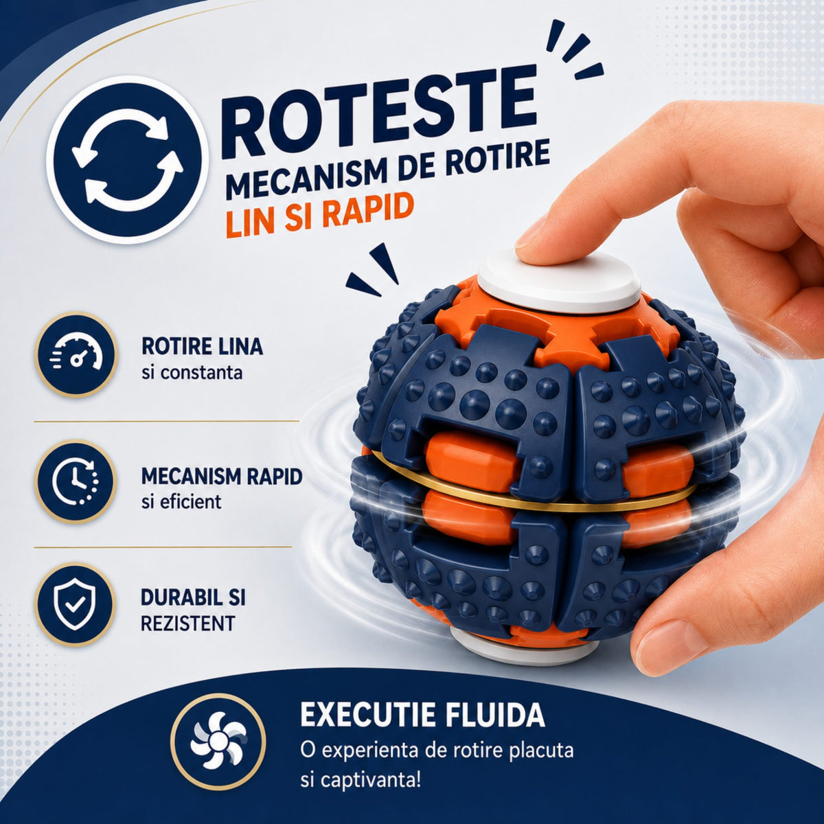 Jucărie Antistres Rotativă, Model Push And Spin cu Structură 3D Interactivă, Plastic ABS, 6.3 cm, Navy