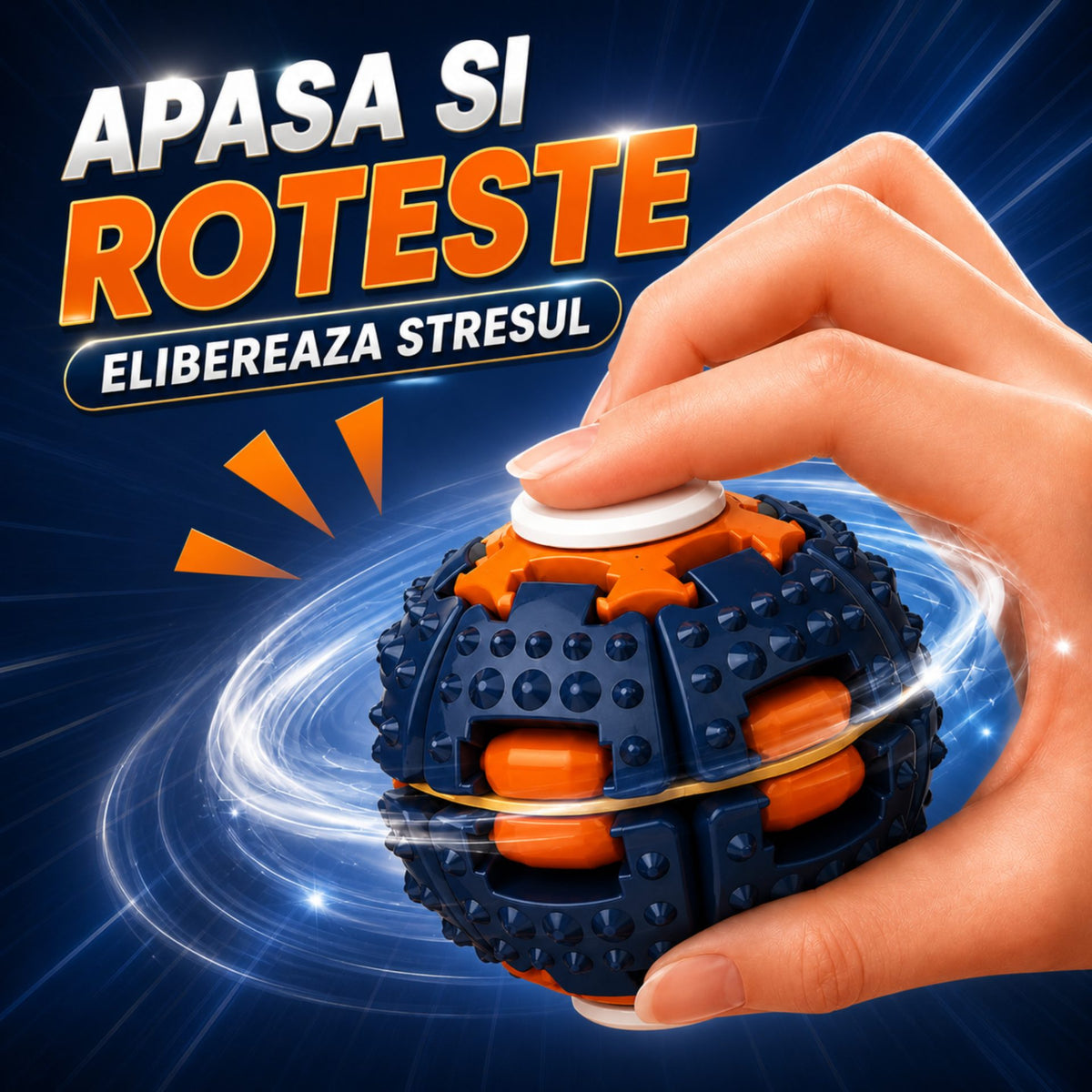 Jucărie Antistres Rotativă, Model Push And Spin cu Structură 3D Interactivă, Plastic ABS, 6.3 cm, Navy