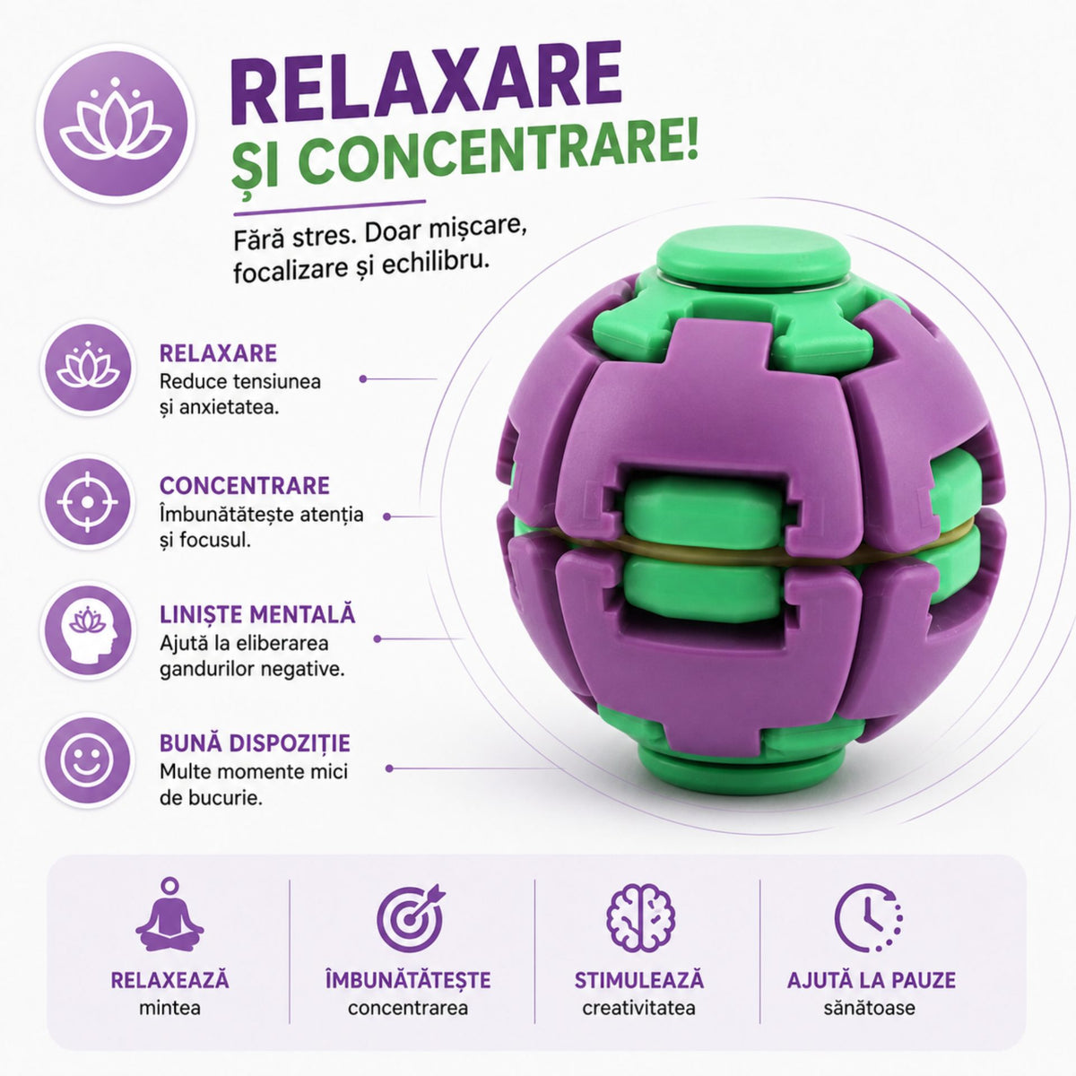 Jucarie Antistres Rotativa, Model Minge Push and Spin cu Structura 3D Interactiva, Plastic ABS, 6.3 cm, Albastru și Galben