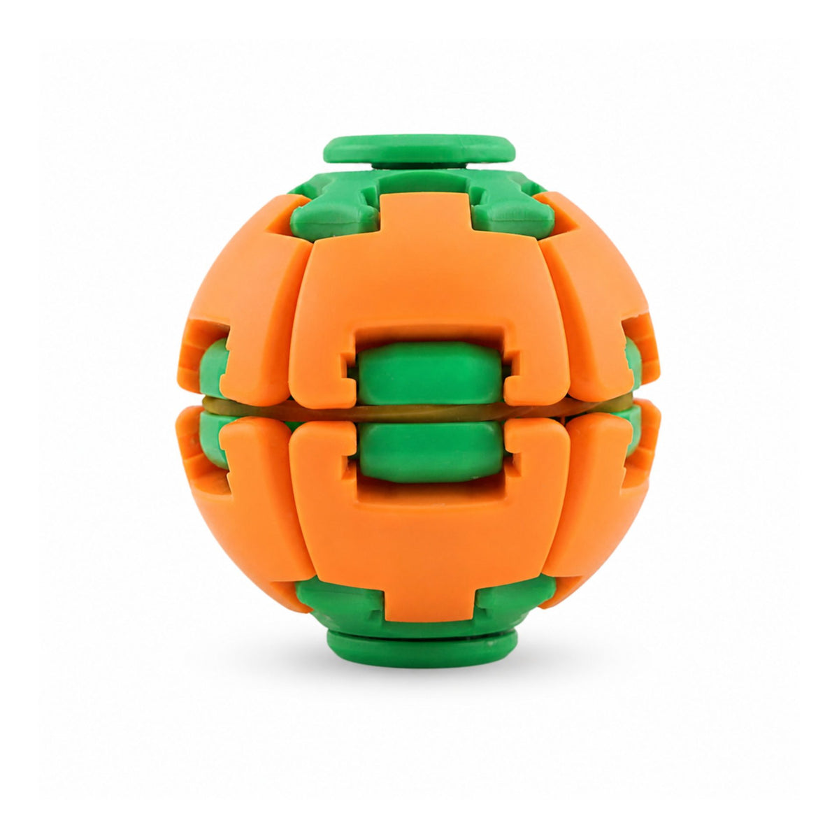 Jucarie Antistres Push and Spin, Structura 3D Interactiva, Plastic ABS, 6.3 cm, Portocaliu/Verde