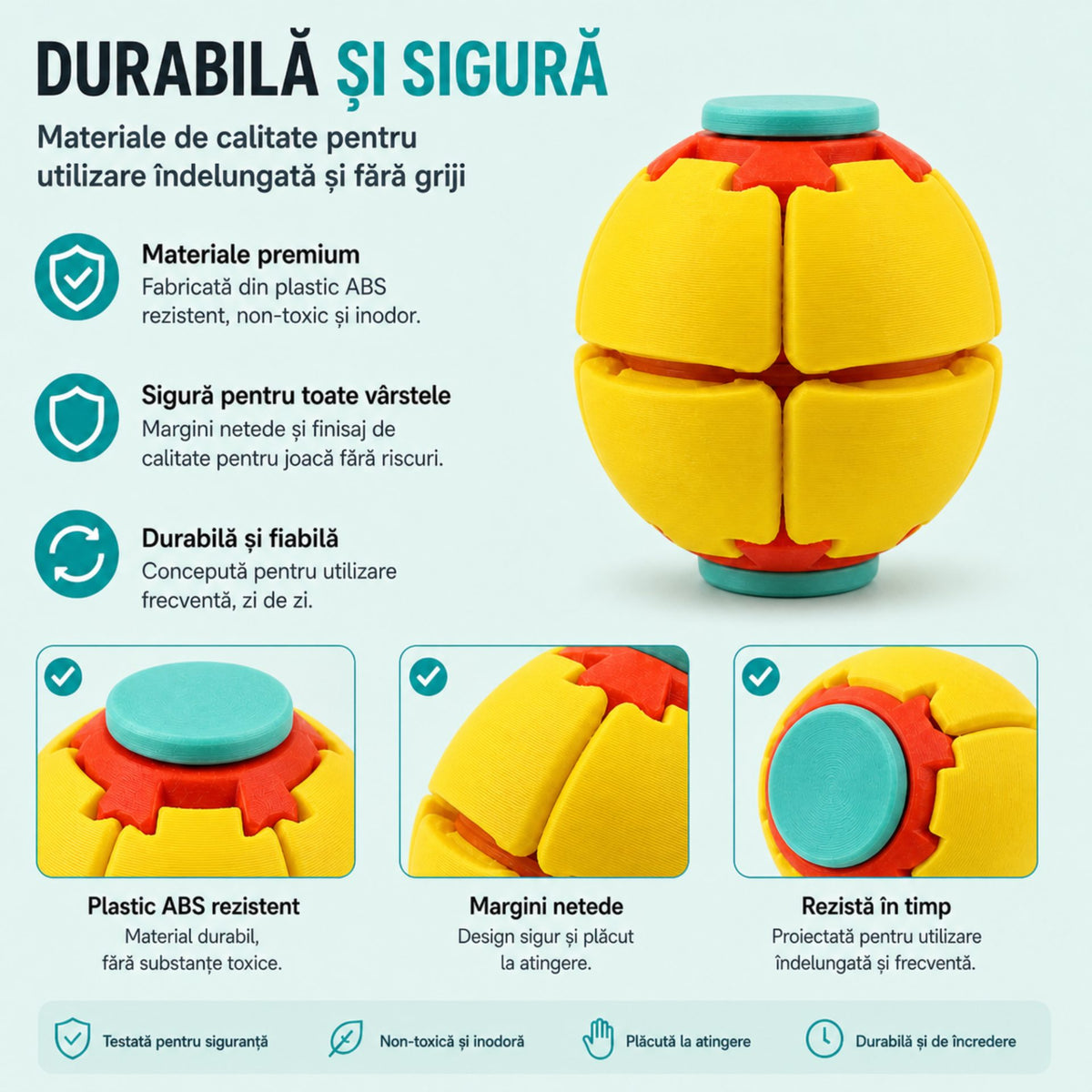Minge Senzorială Antistres Rotativă 3D, Sistem De Apăsare Și Rotire Interactiv, Plastic, 6.5 x 6.5 x 6.5 cm, Galben