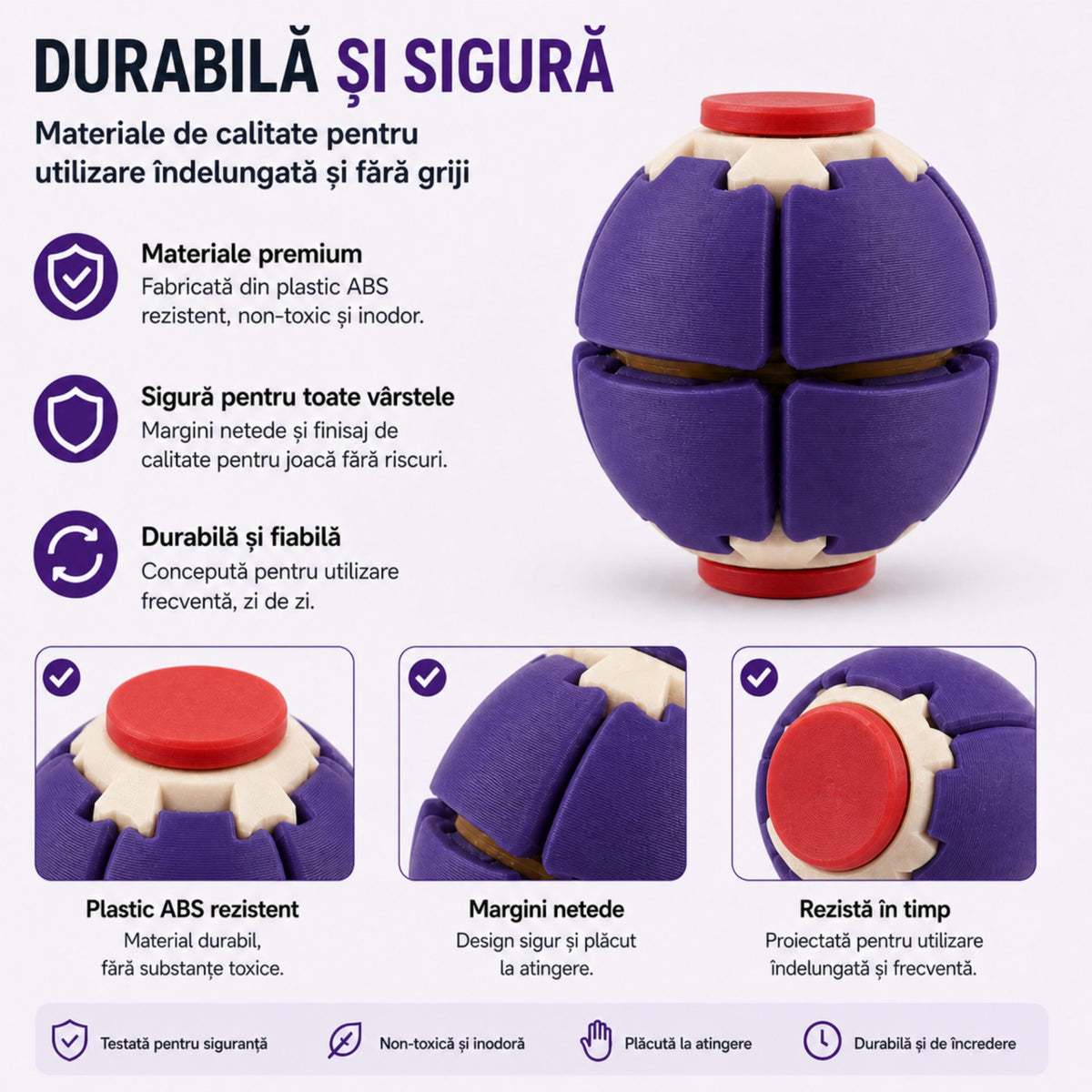 Minge Senzorială Antistres, Sistem Rotativ 3D Și Apăsare, Plastic, 6.5 x 6.5 x 6.5 cm, Mov