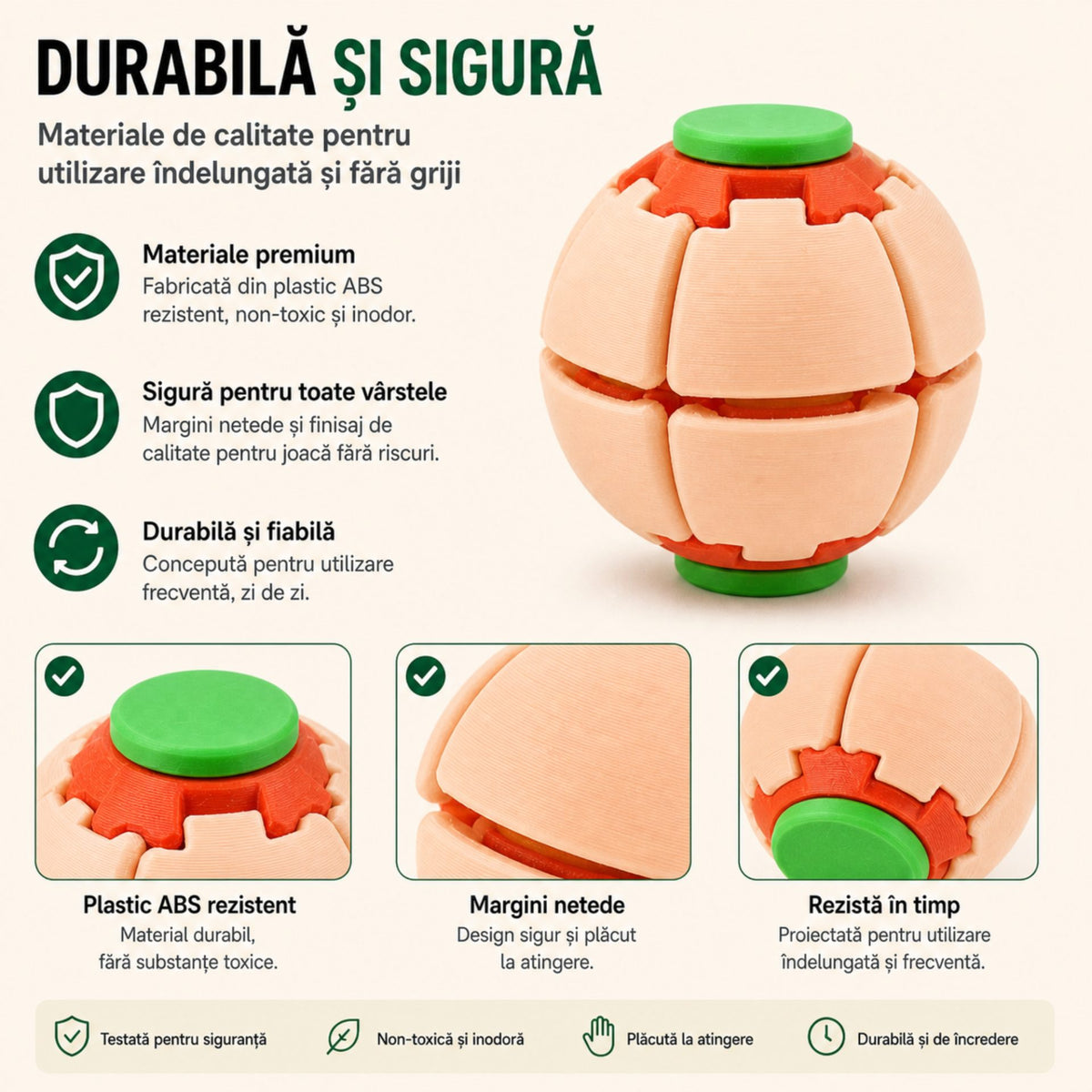 Minge Senzorială Antistres, Design Rotativ 3D cu Sistem De Apăsare, Plastic, Culoare Apricot